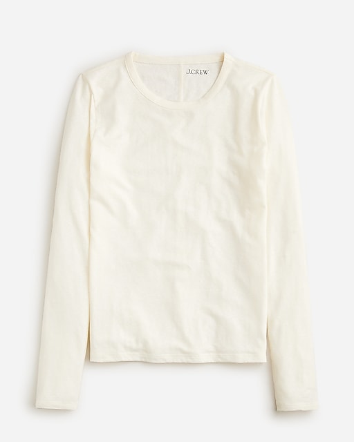 womens Stretch linen-blend crewneck long-sleeve T-shirt