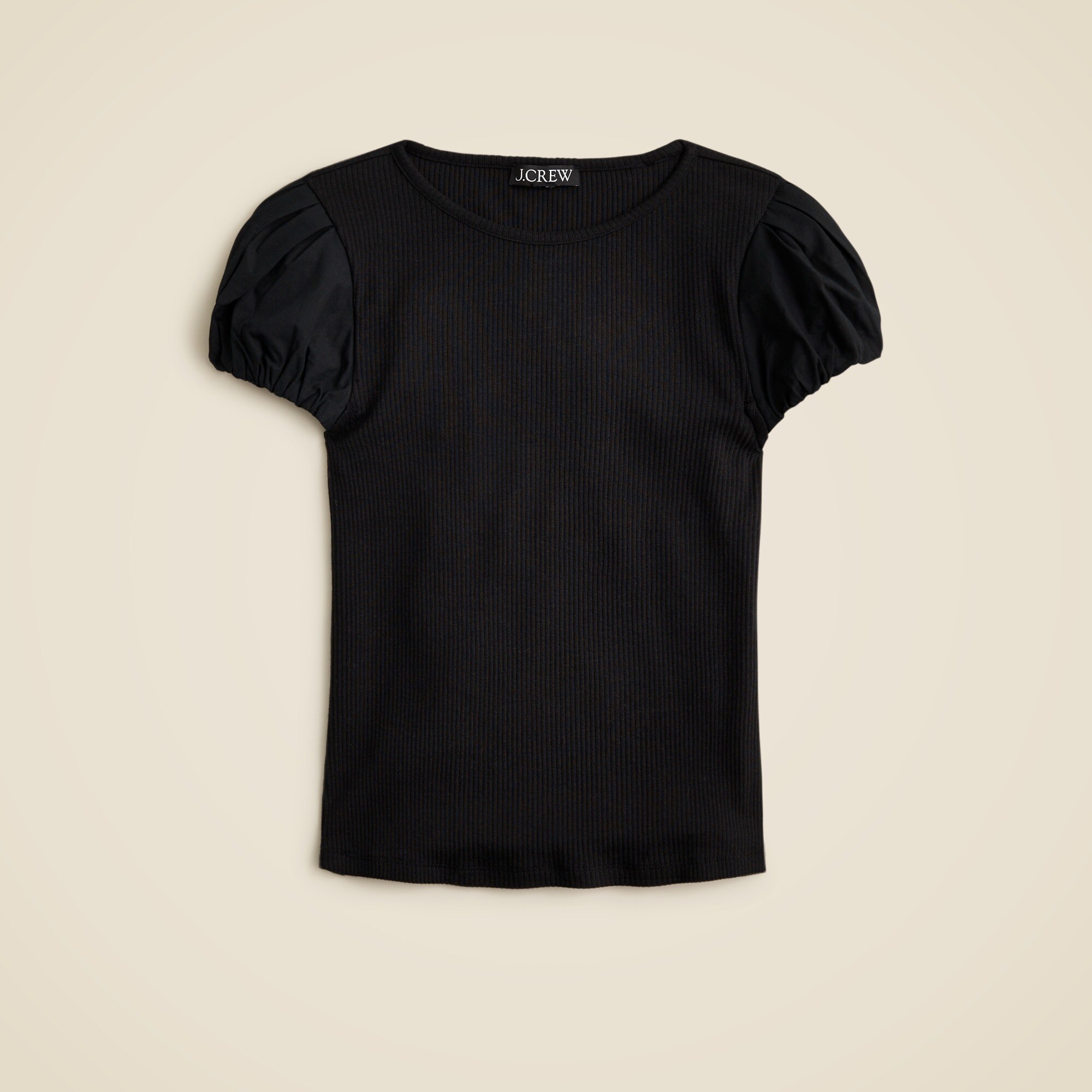 Vintage Rib T-shirt With Cotton Poplin Puff Sleeves For Women | J.Crew