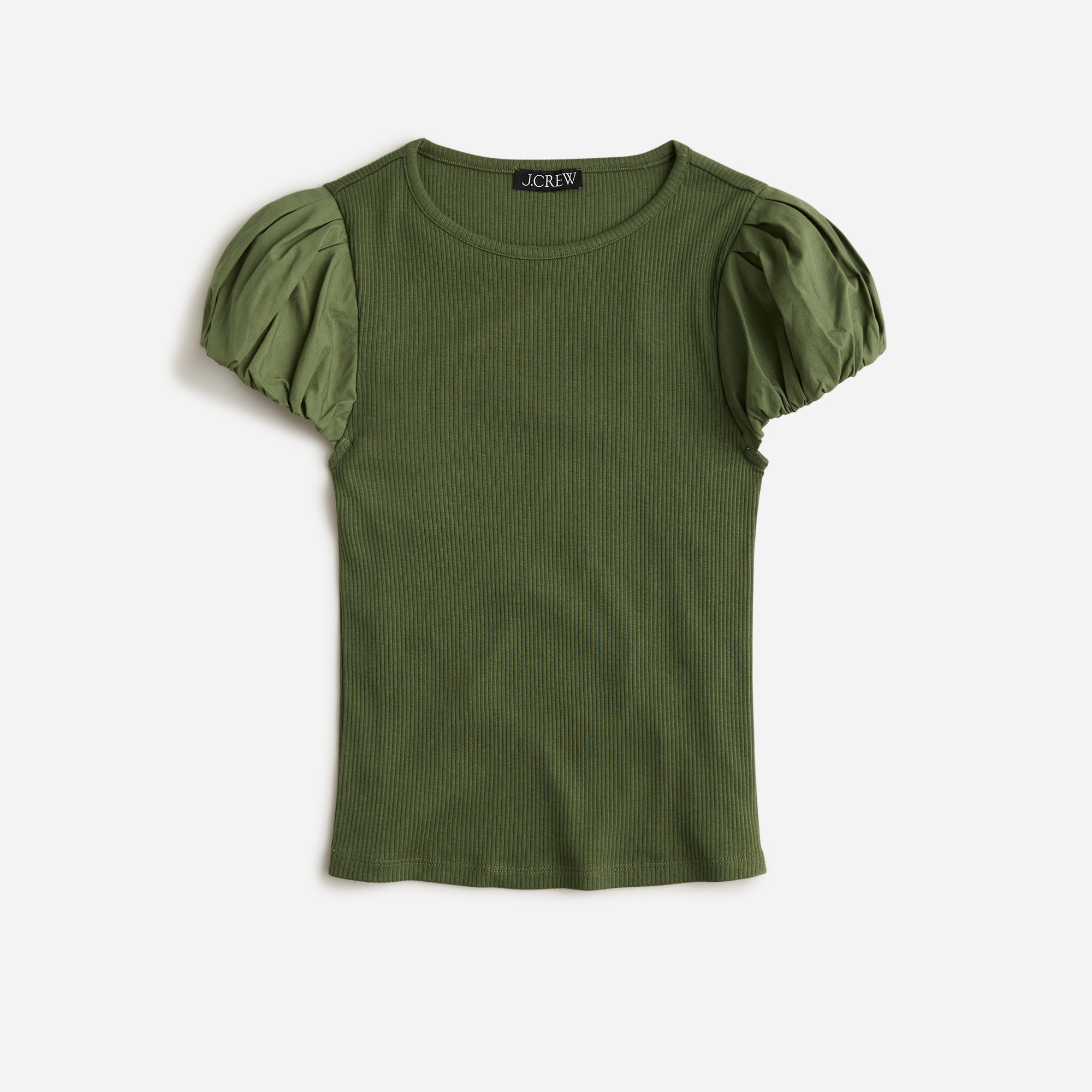 womens Vintage rib T-shirt with cotton poplin puff sleeves