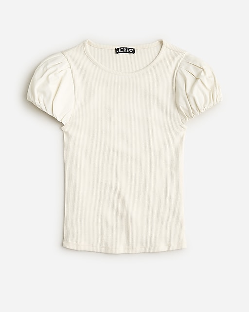  Vintage rib T-shirt with cotton poplin puff sleeves