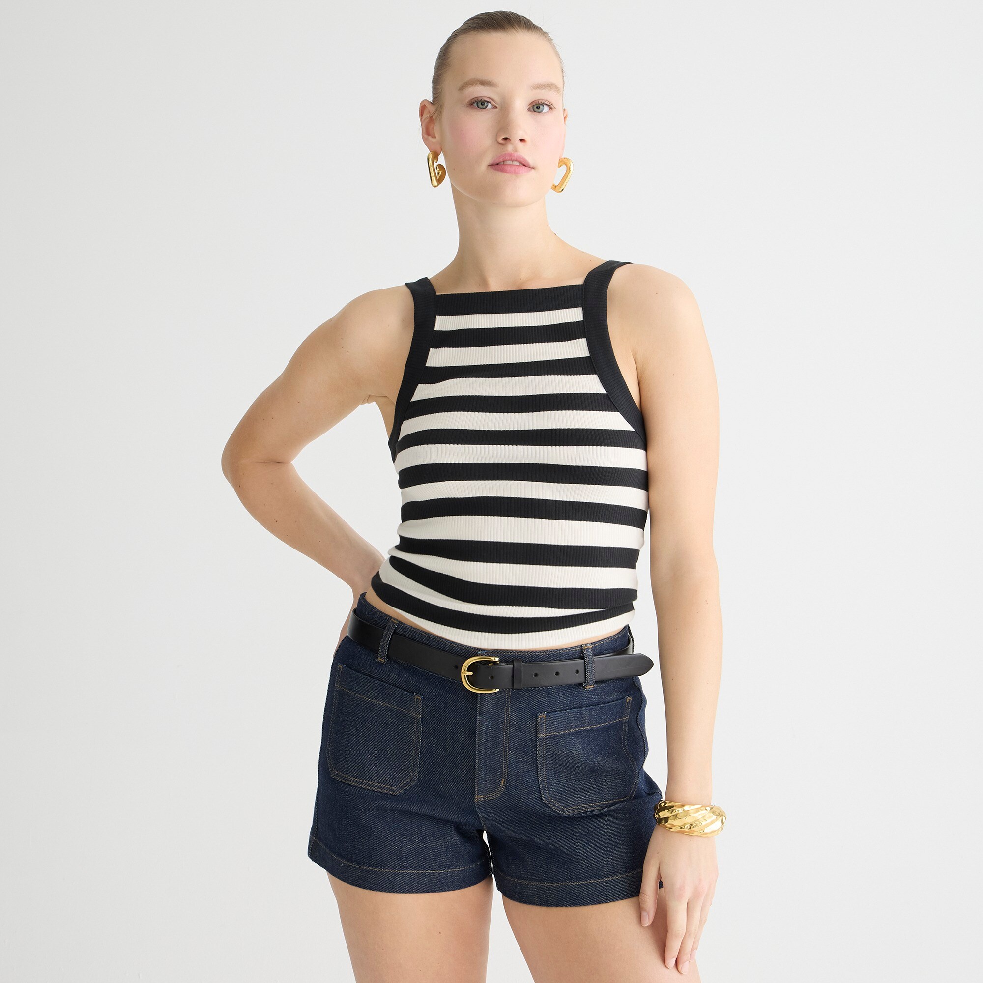 Vintage rib wide-strap tank top in stripe