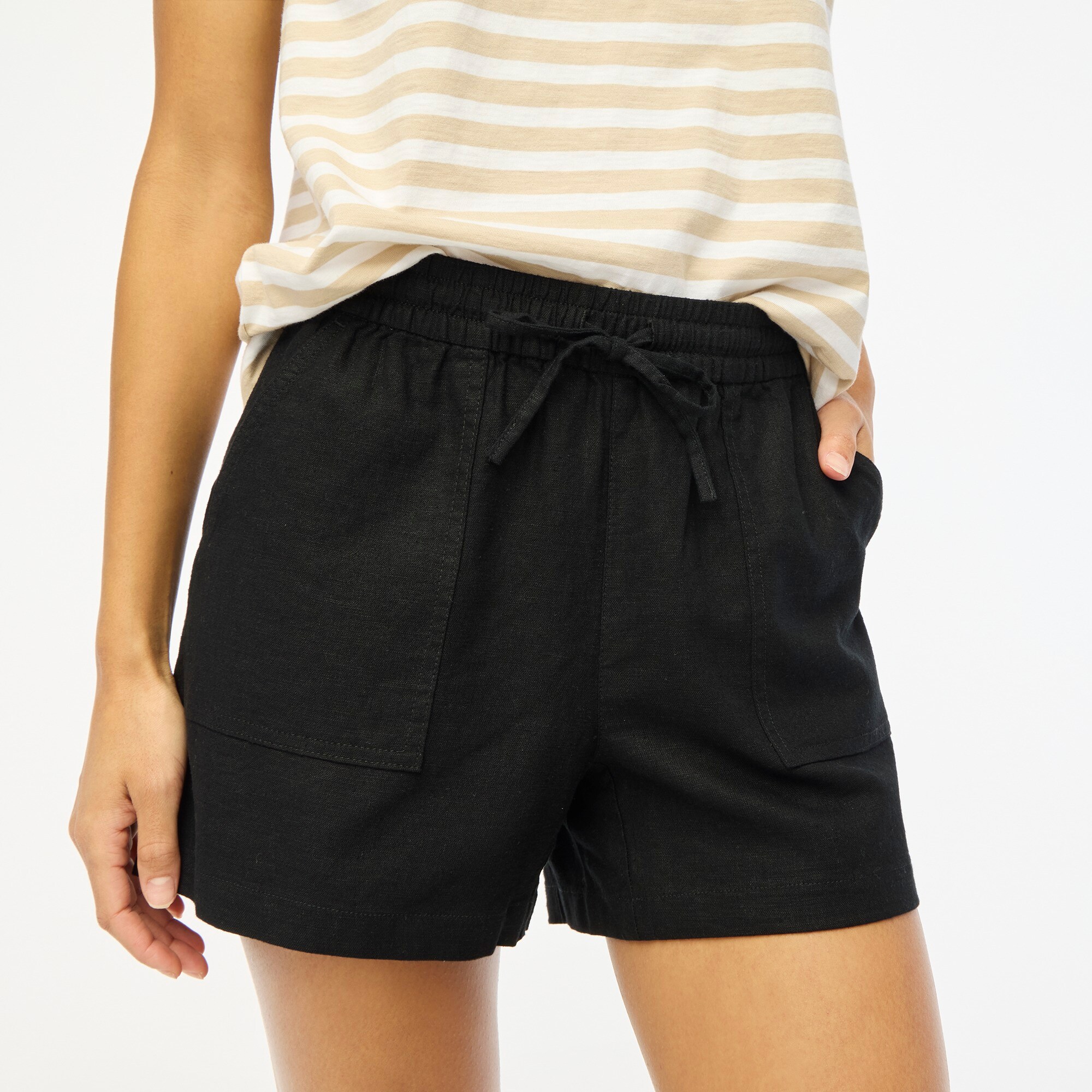 Linen-blend drawstring short