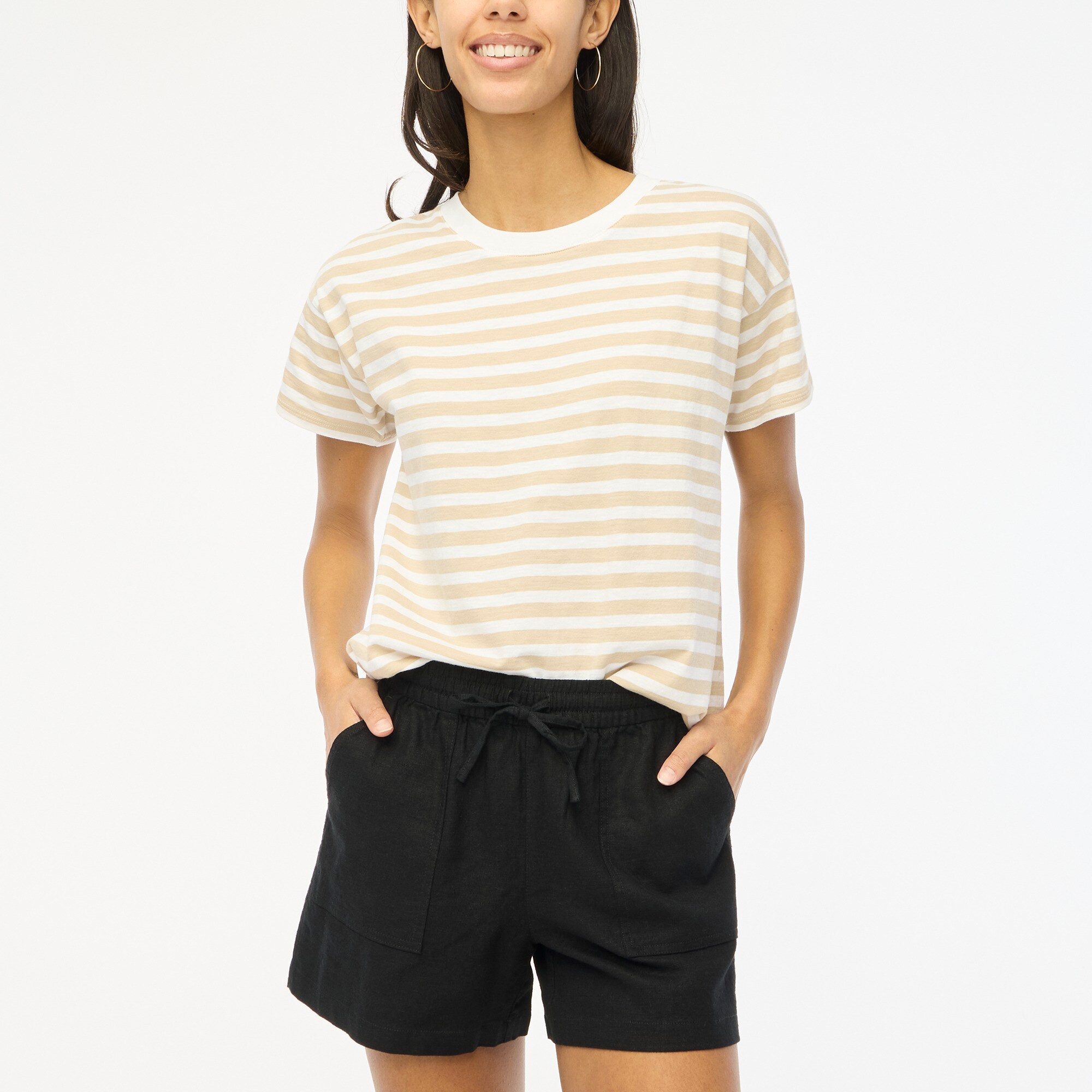 Linen-blend drawstring short