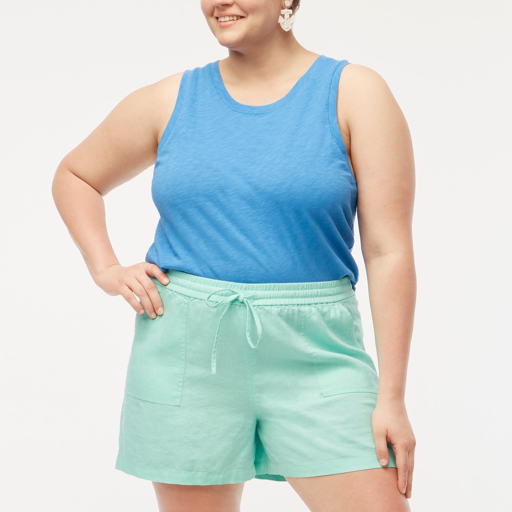Linen-blend drawstring short