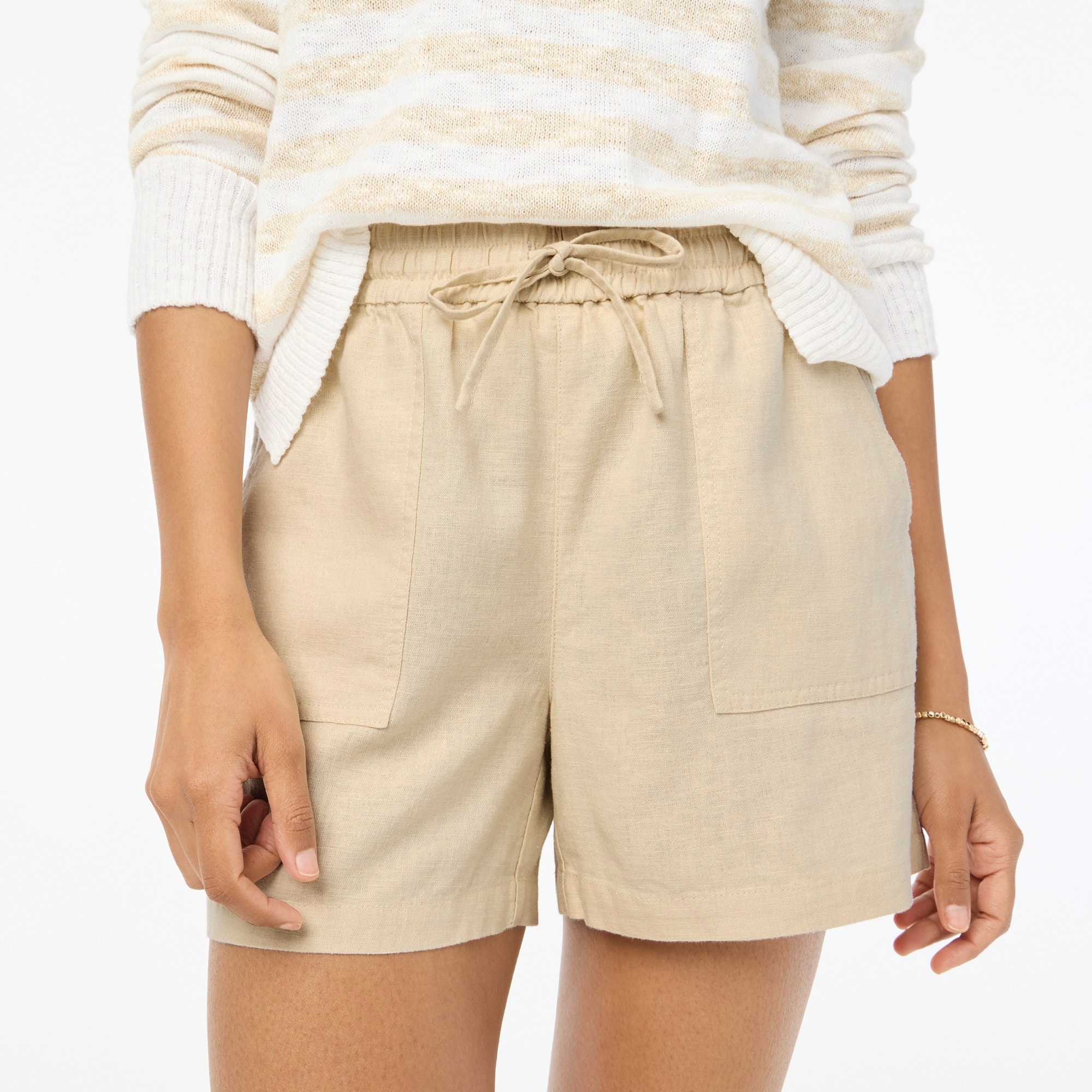 Linen-blend drawstring short