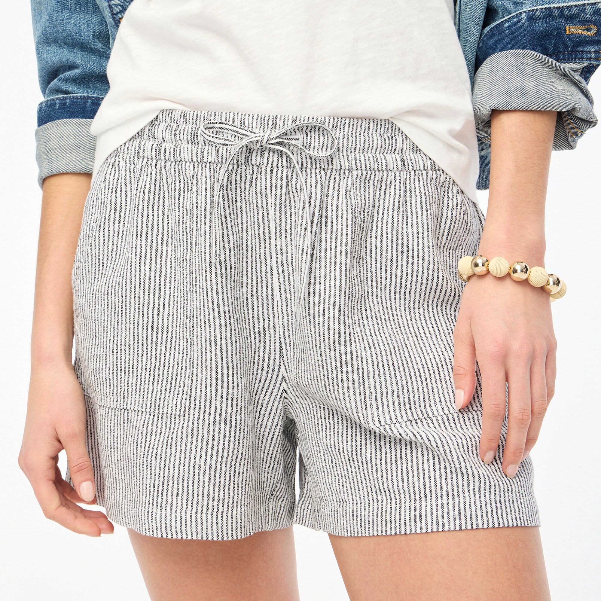 Striped linen-blend drawstring short