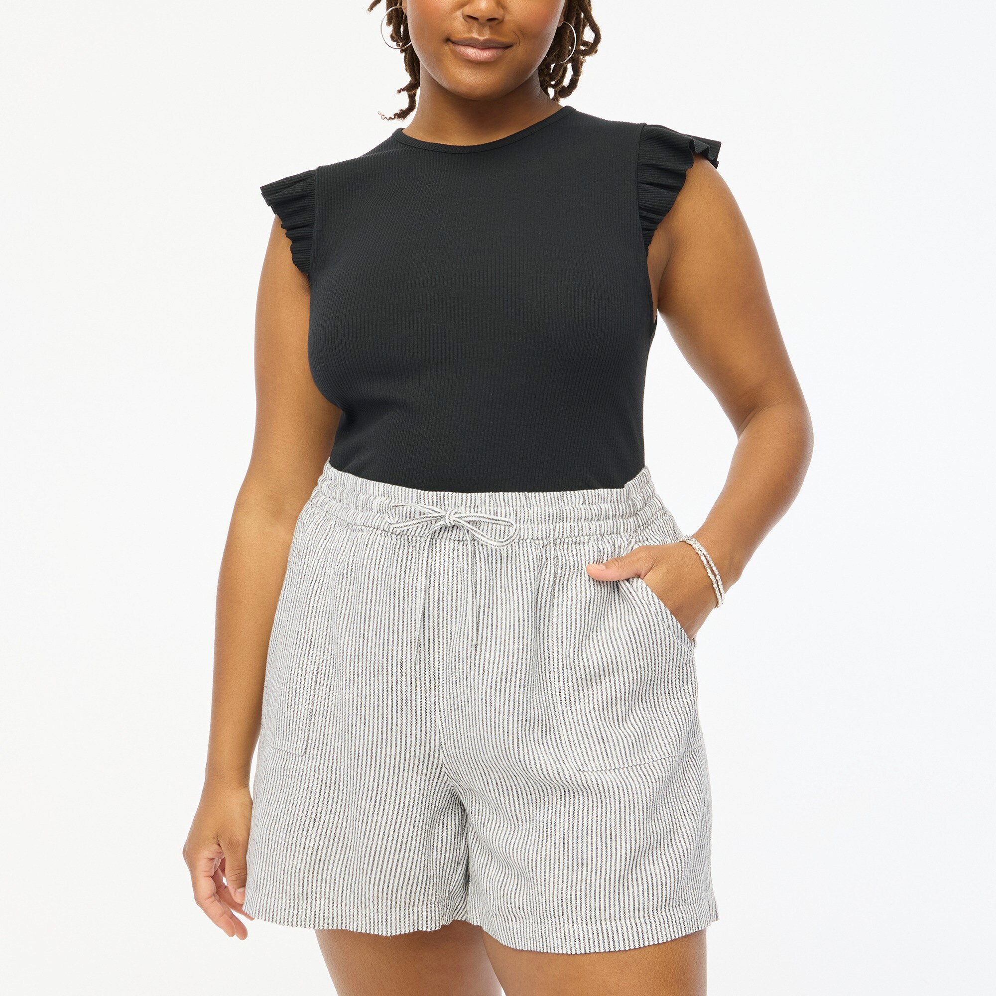 Striped linen-blend drawstring short