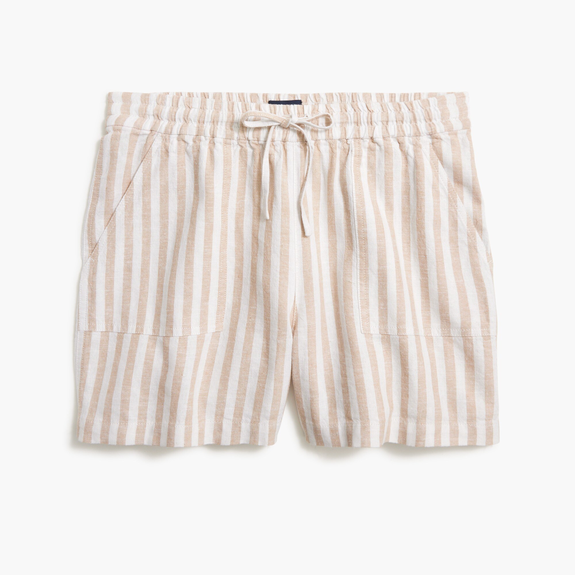 striped linen-blend drawstring short for women