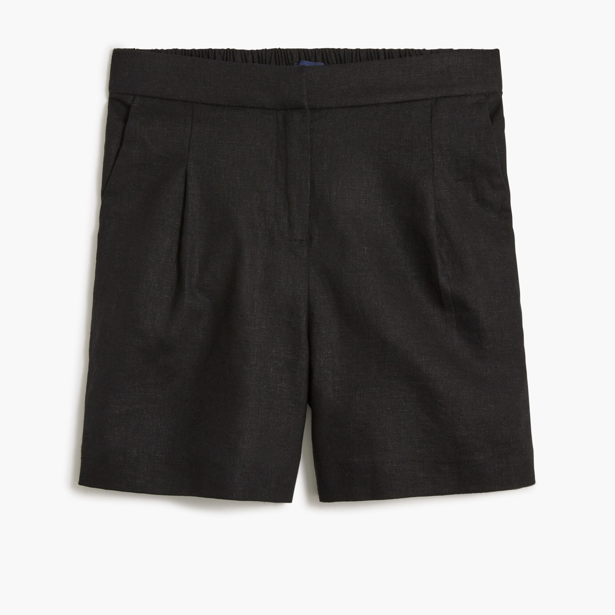 Elastic-back linen-blend pleated short