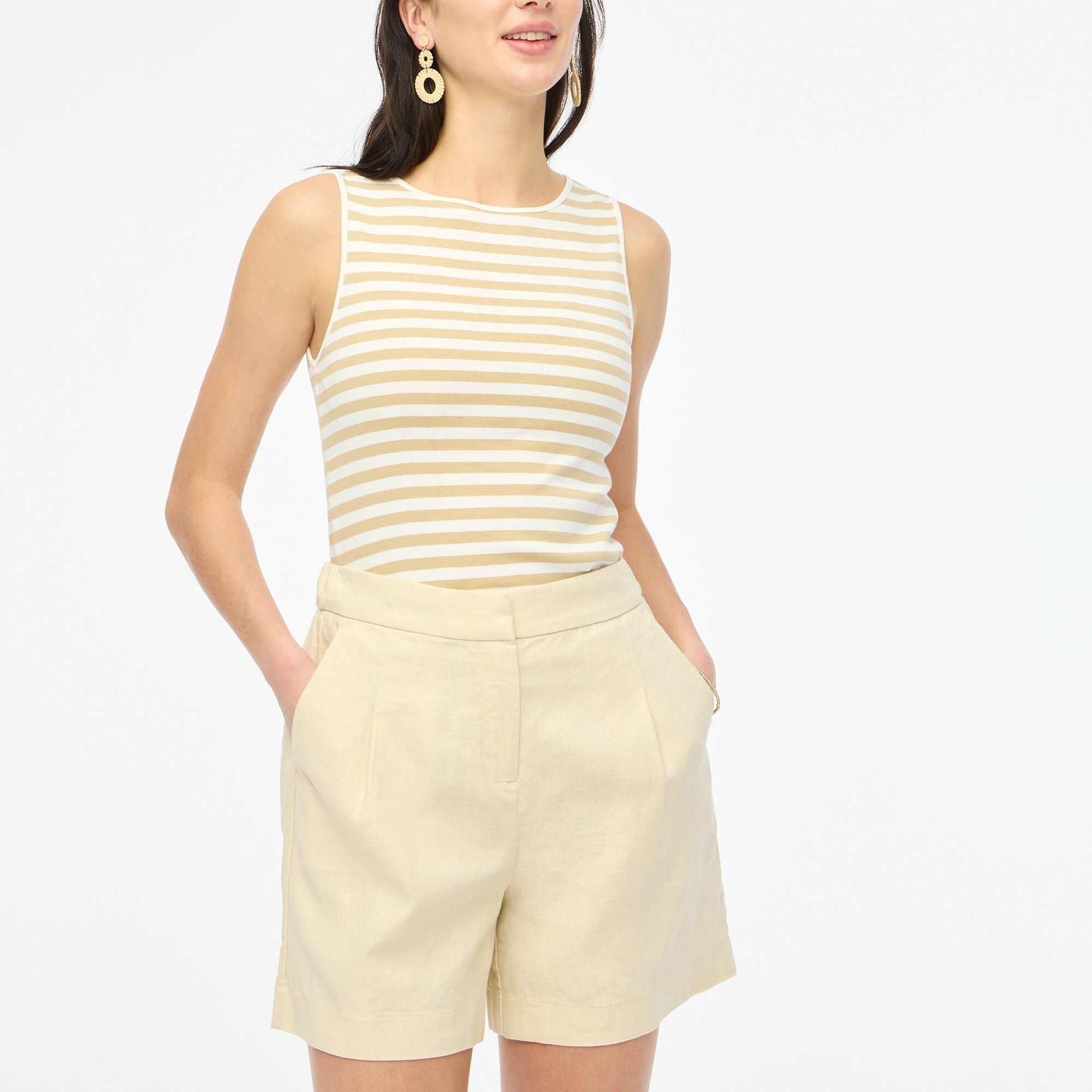 womens Elastic-back linen-blend pleated short