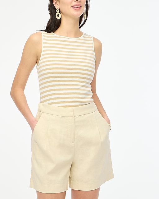womens Elastic-back linen-blend pleated short