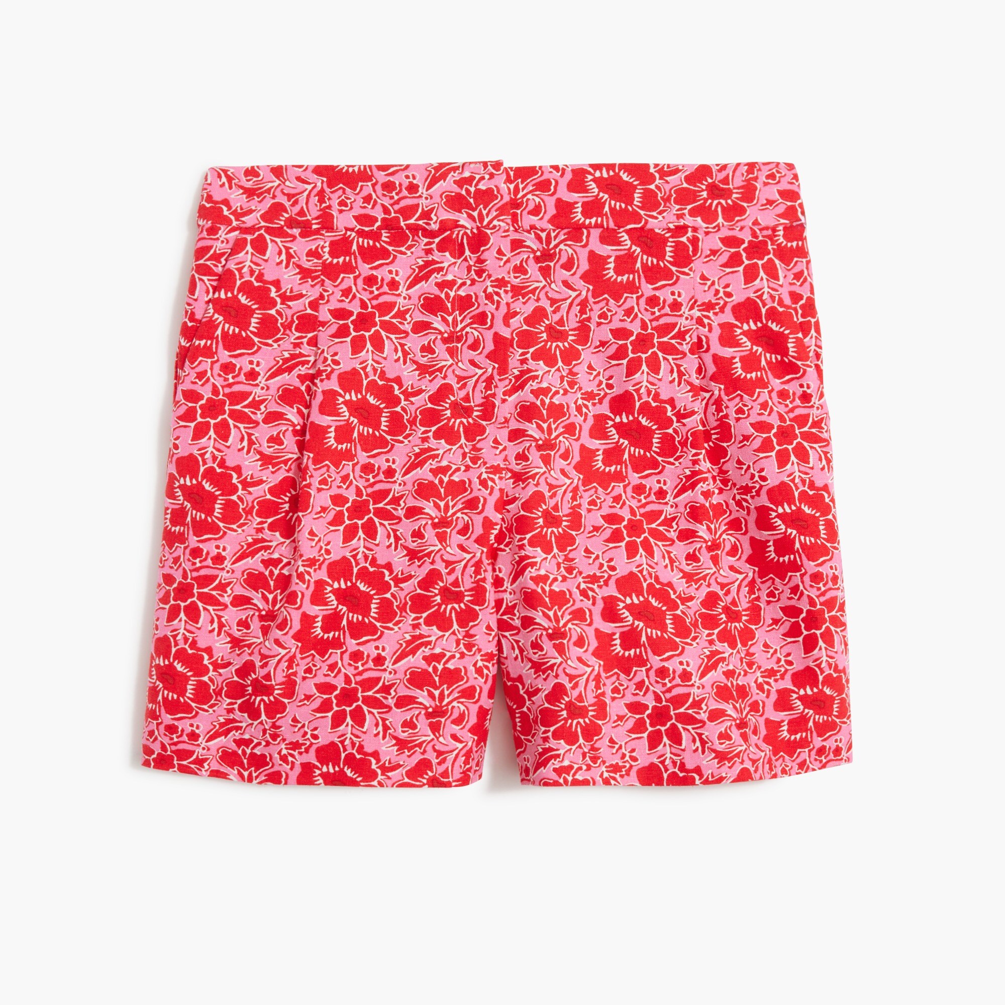 printed elastic-back linen-blend pleated short for women