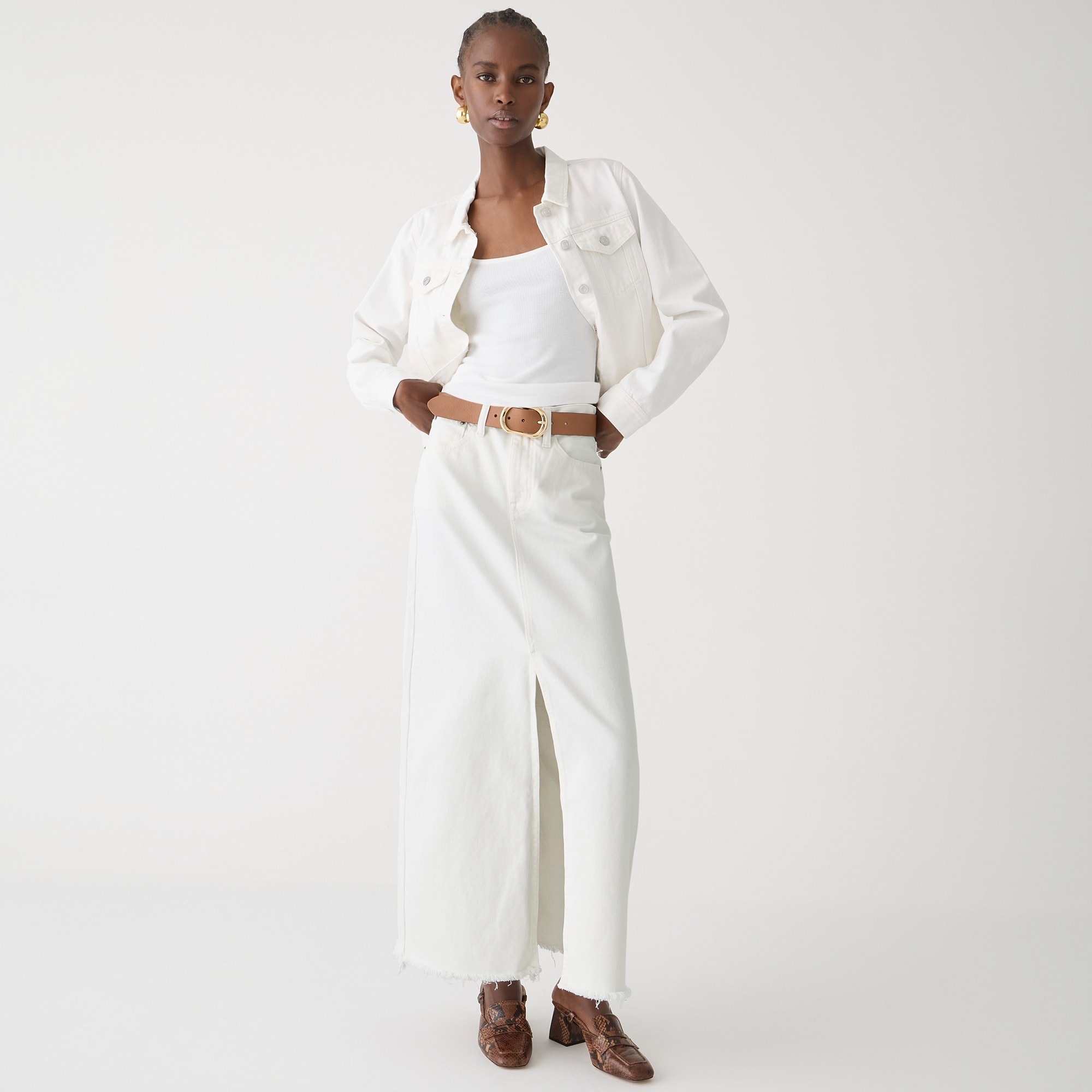 womens Denim maxi skirt in white