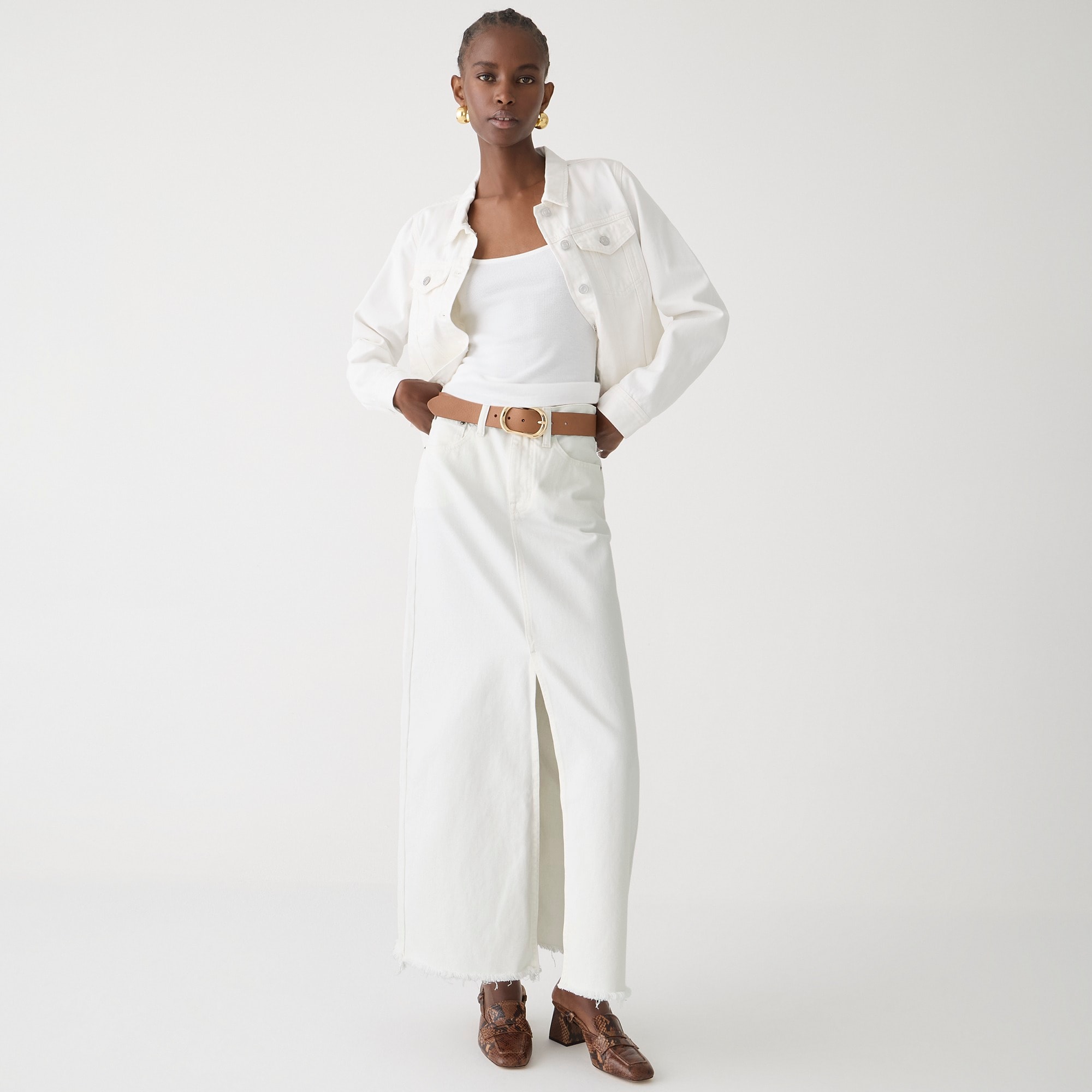 Denim maxi skirt in white