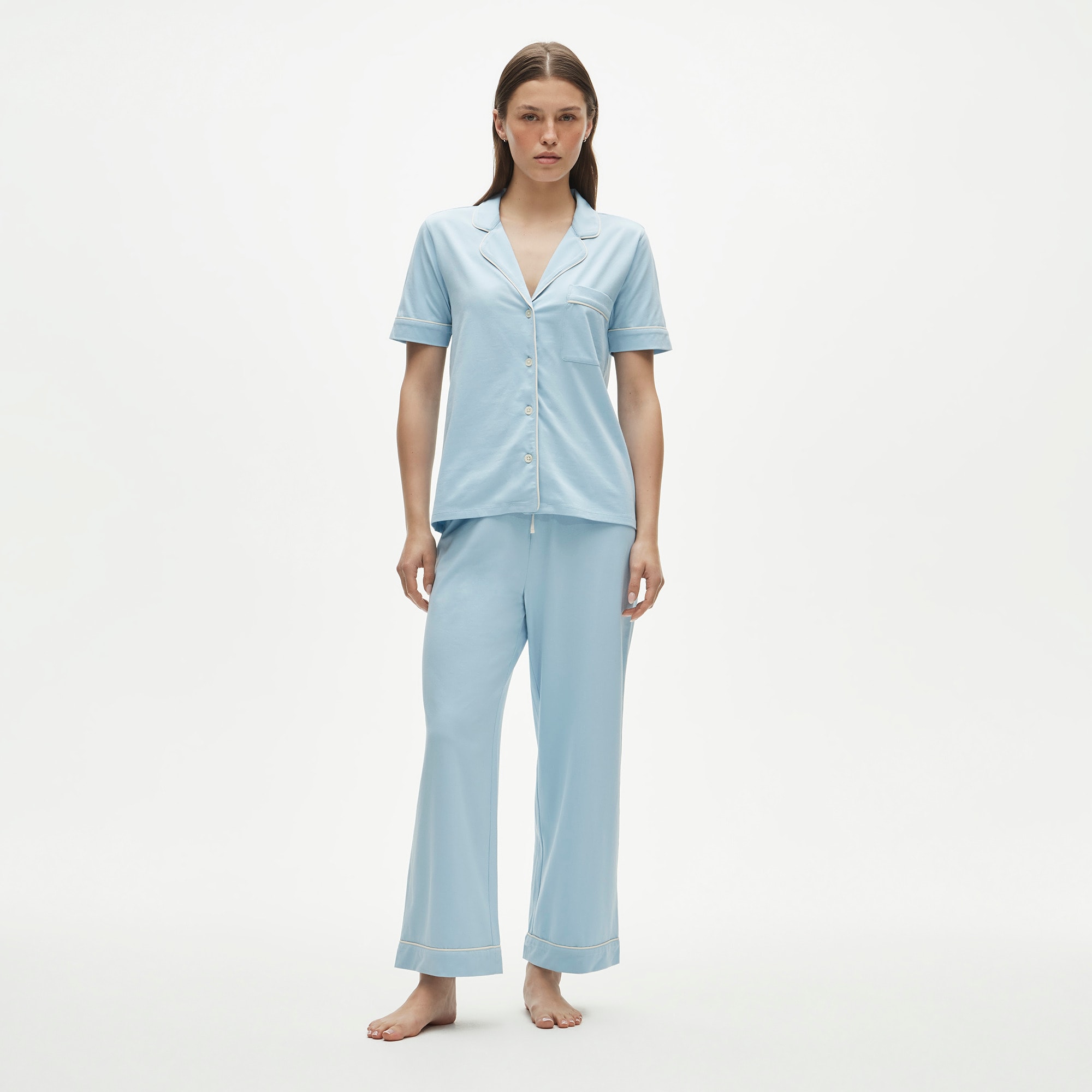 Dreamy cotton-blend short-sleeve pajama pant set