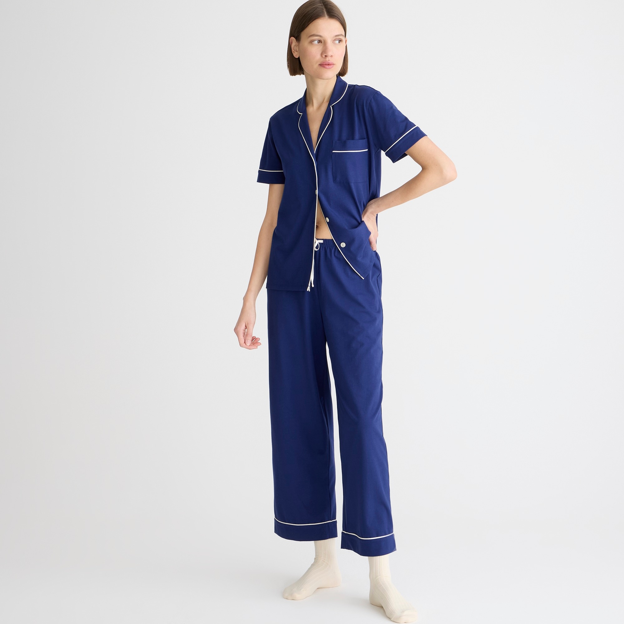  Short-sleeve pajama pant set in dreamy cotton-blend