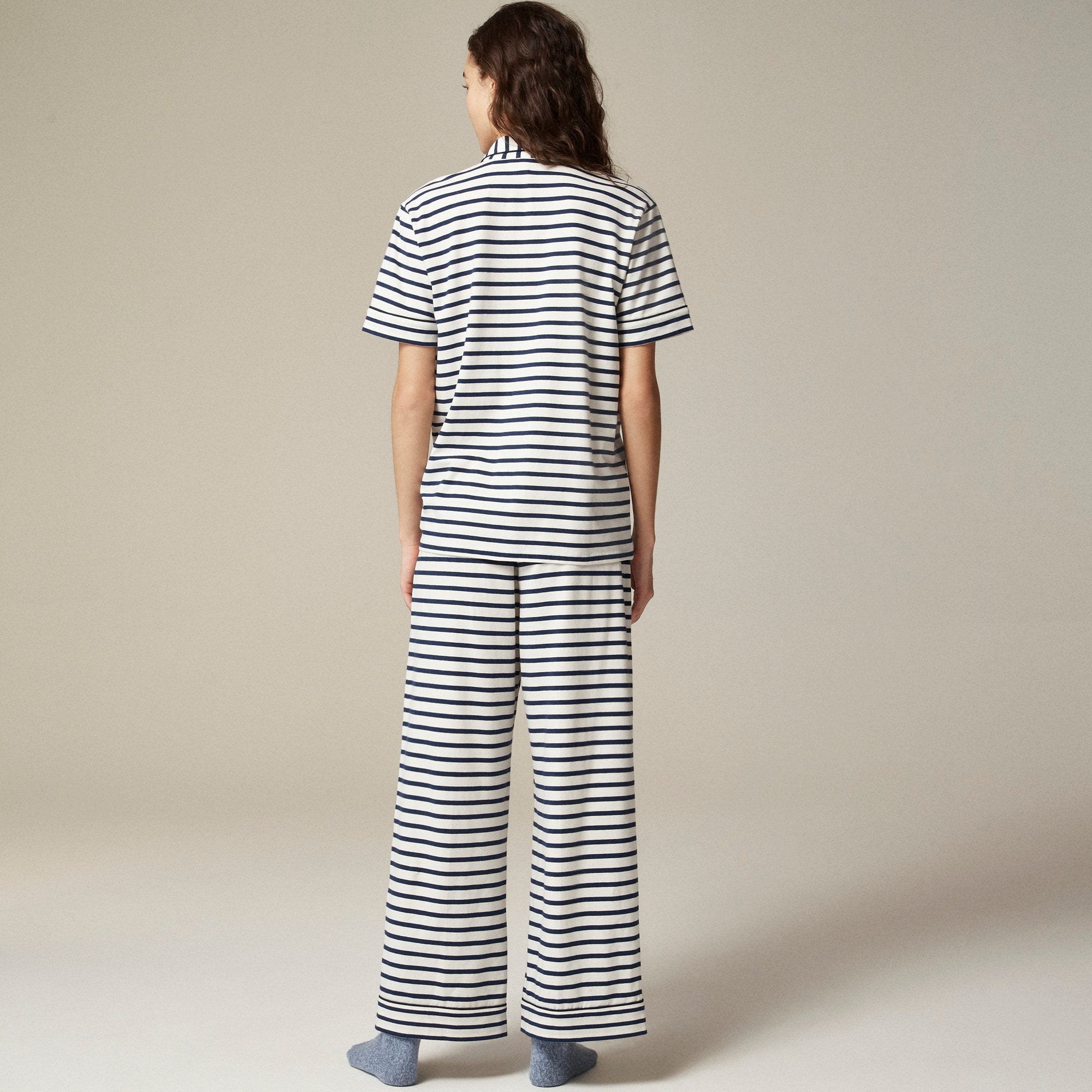 Dreamy Cotton-blend Short-sleeve Pajama Pant Set In Stripe
