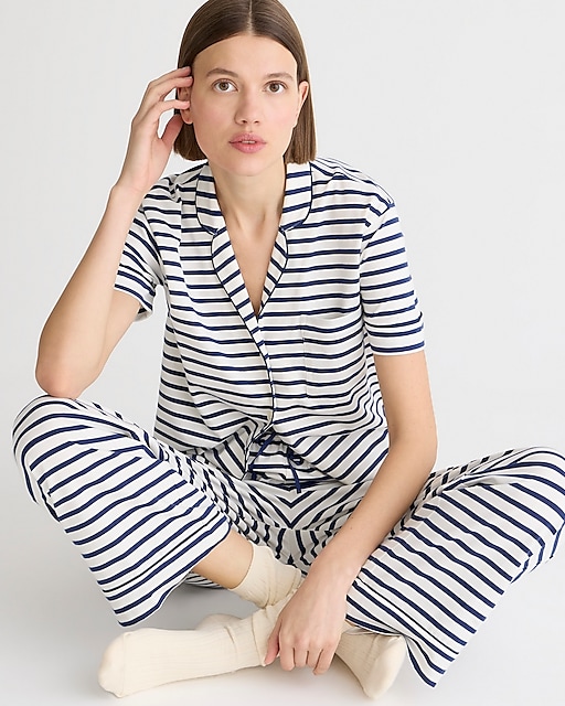  Short-sleeve pajama pant set in striped dreamy cotton blend