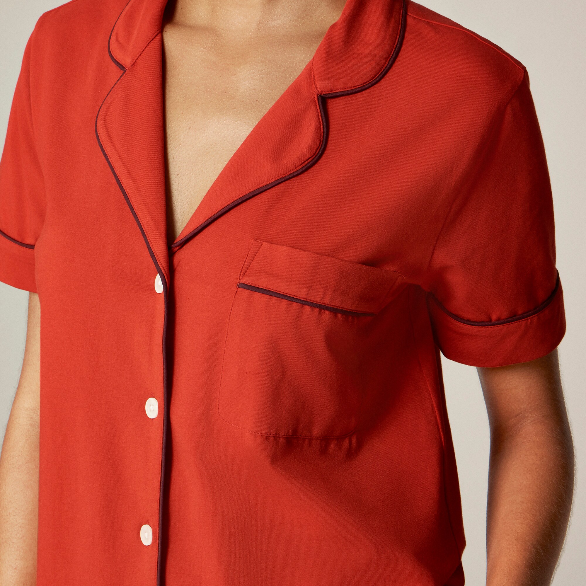 Cropped Bib Shirt And Boxer Short Pajama Set In Cotton
