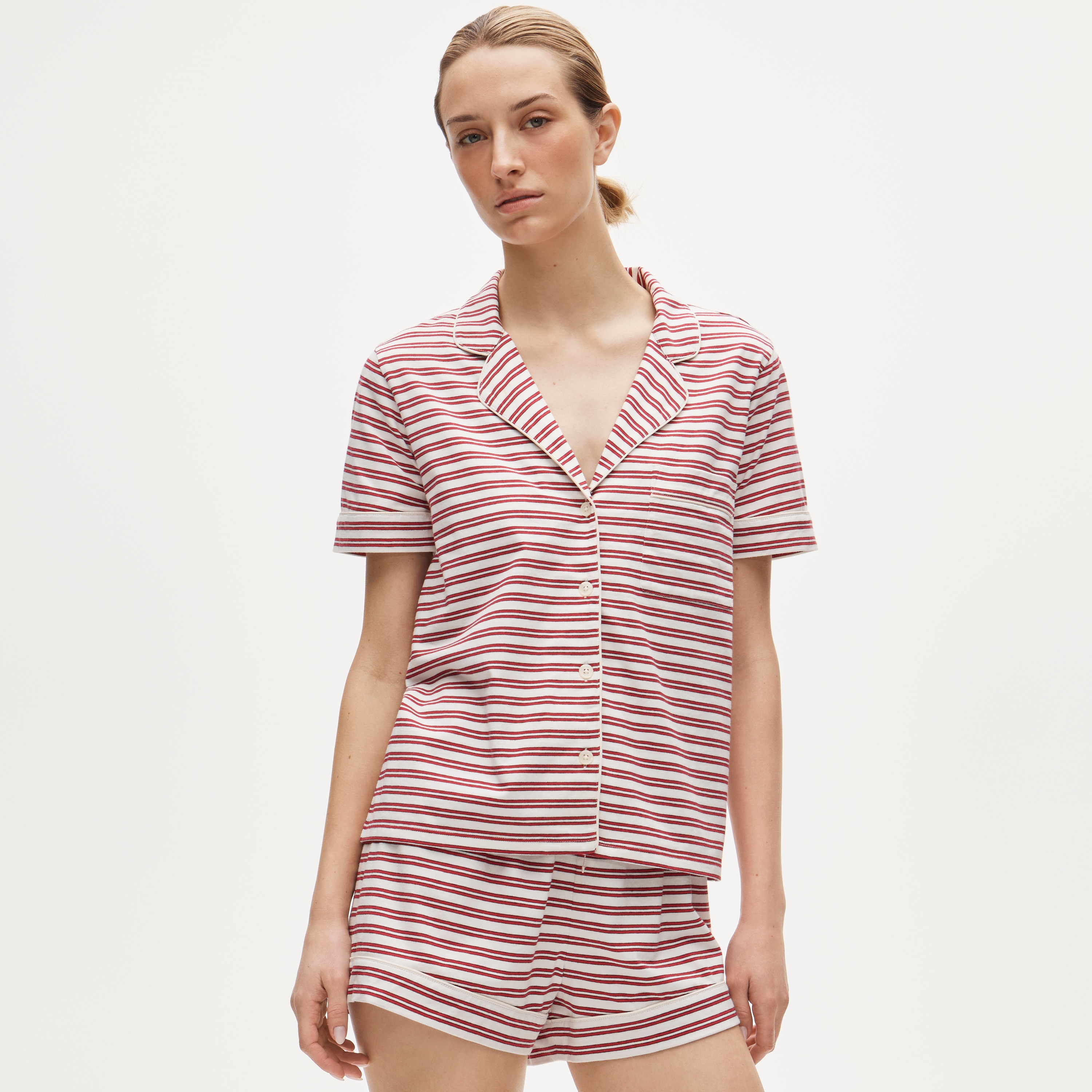 Short-sleeve pajama short set in stripe dreamy cotton blend