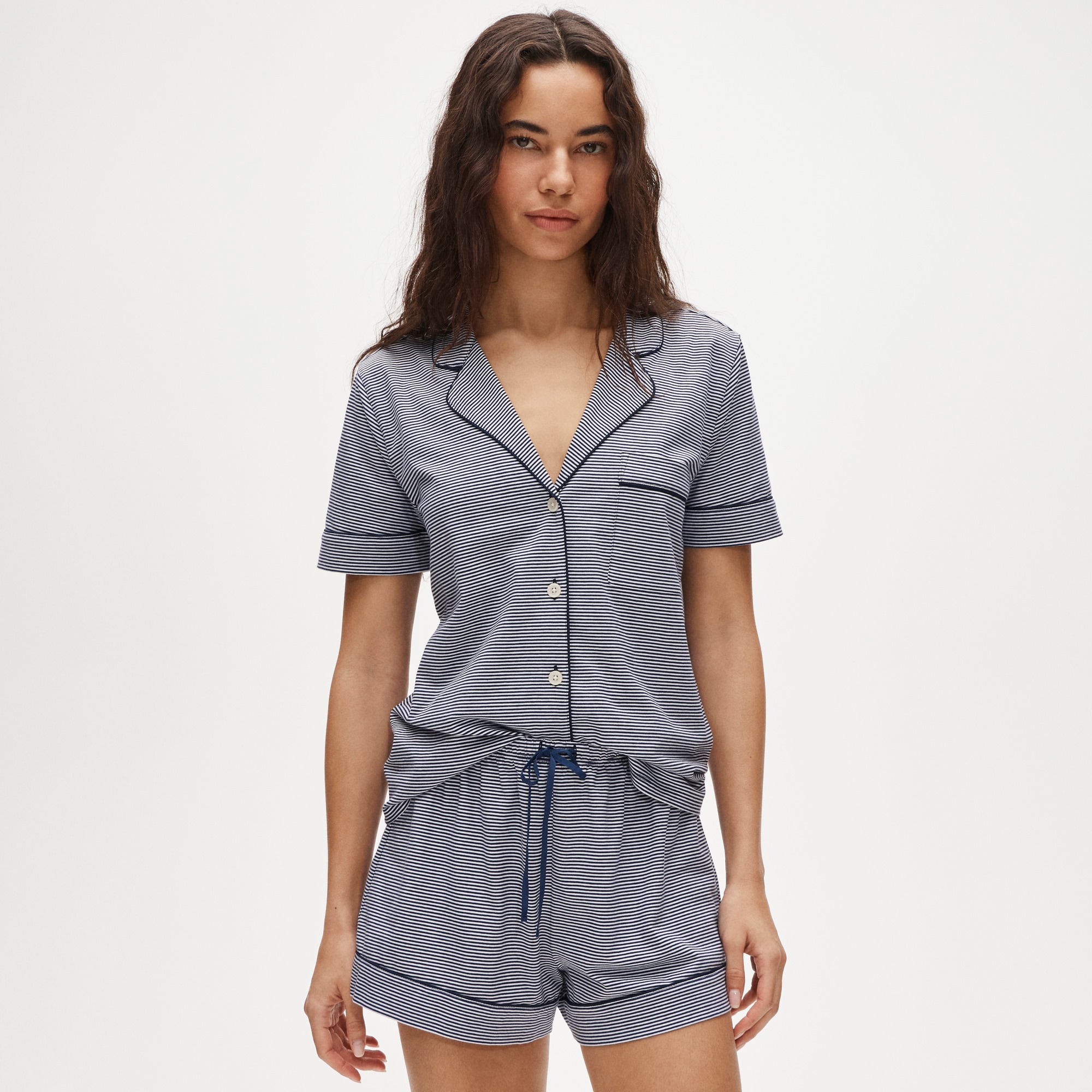 Short-sleeve pajama short set in stripe dreamy cotton blend