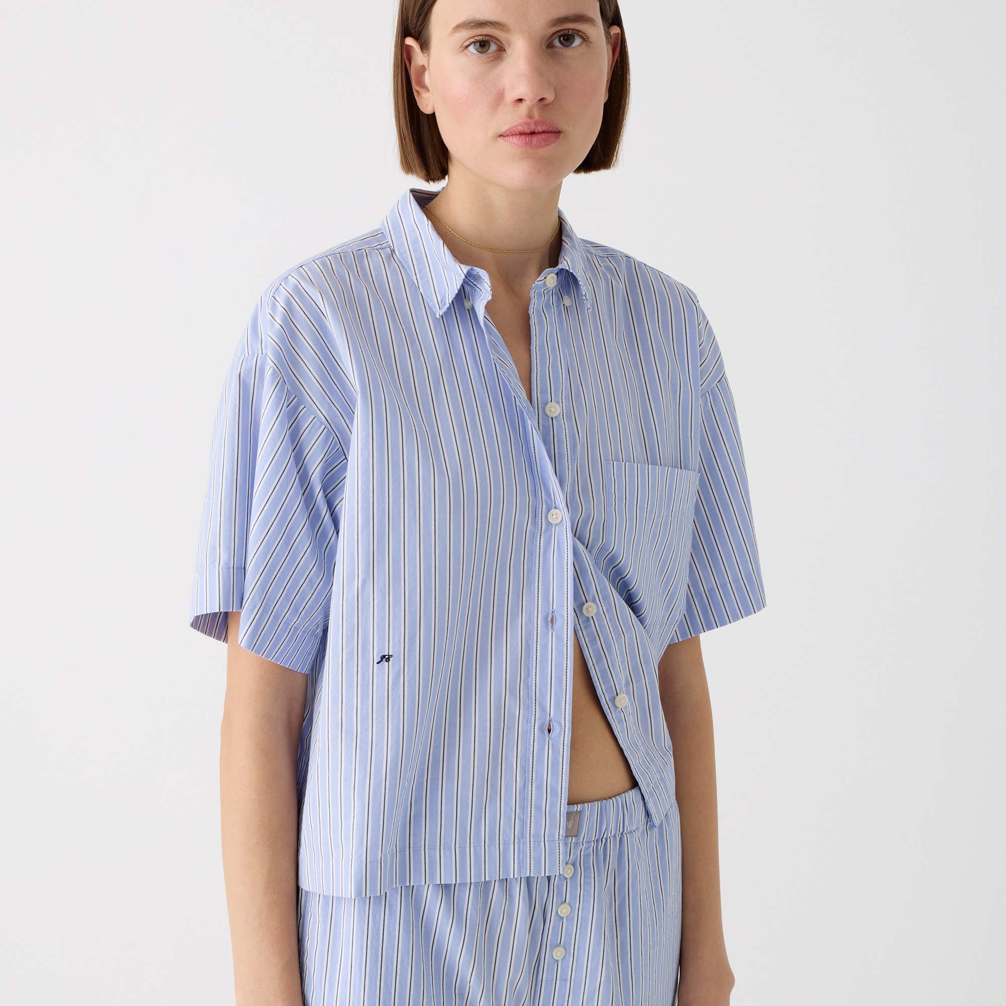j.crew: cropped short-sleeve pajama pant set in stripe for women