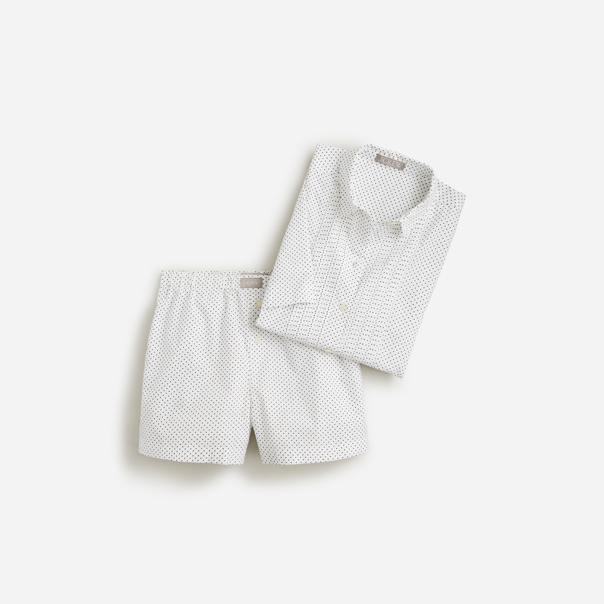 Cropped tuxedo boxer short set in dot cotton poplin