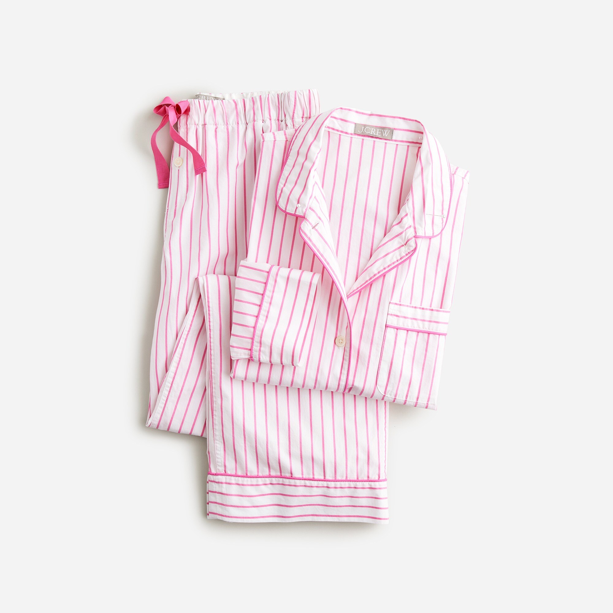 Long-sleeve cotton poplin pajama pant set in stripe