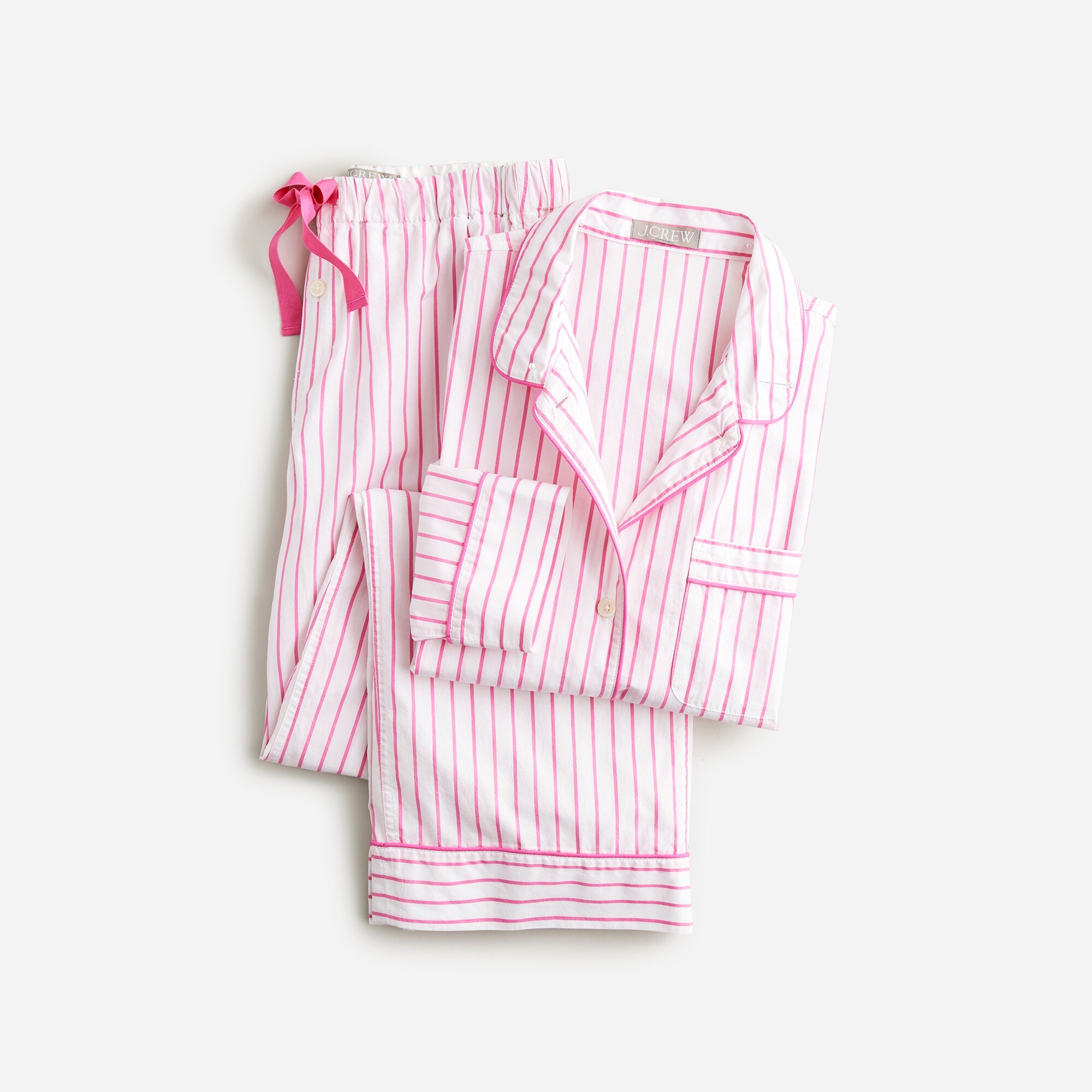  Long-sleeve cotton poplin pajama pant set in stripe