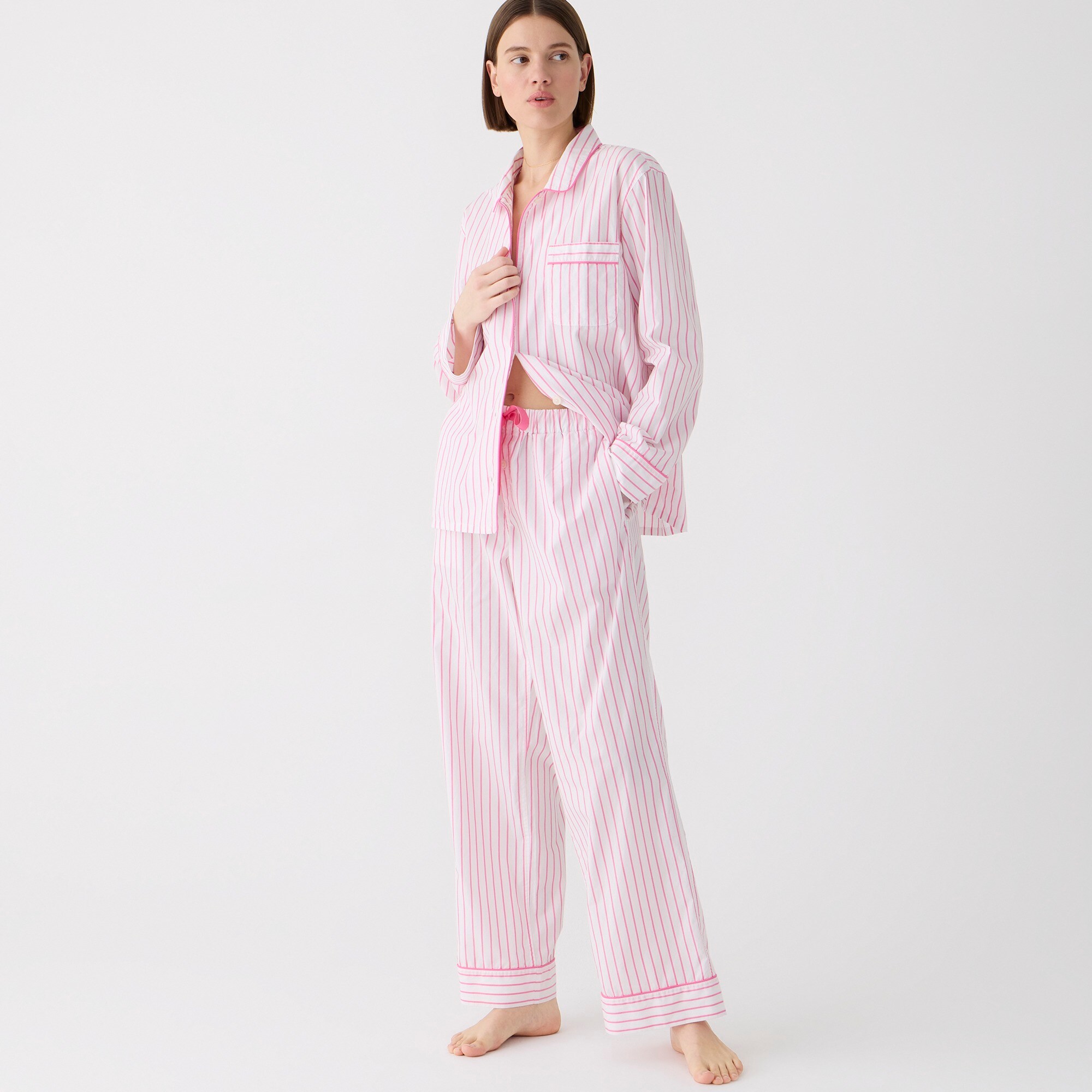 womens Long-sleeve cotton poplin pajama pant set in stripe