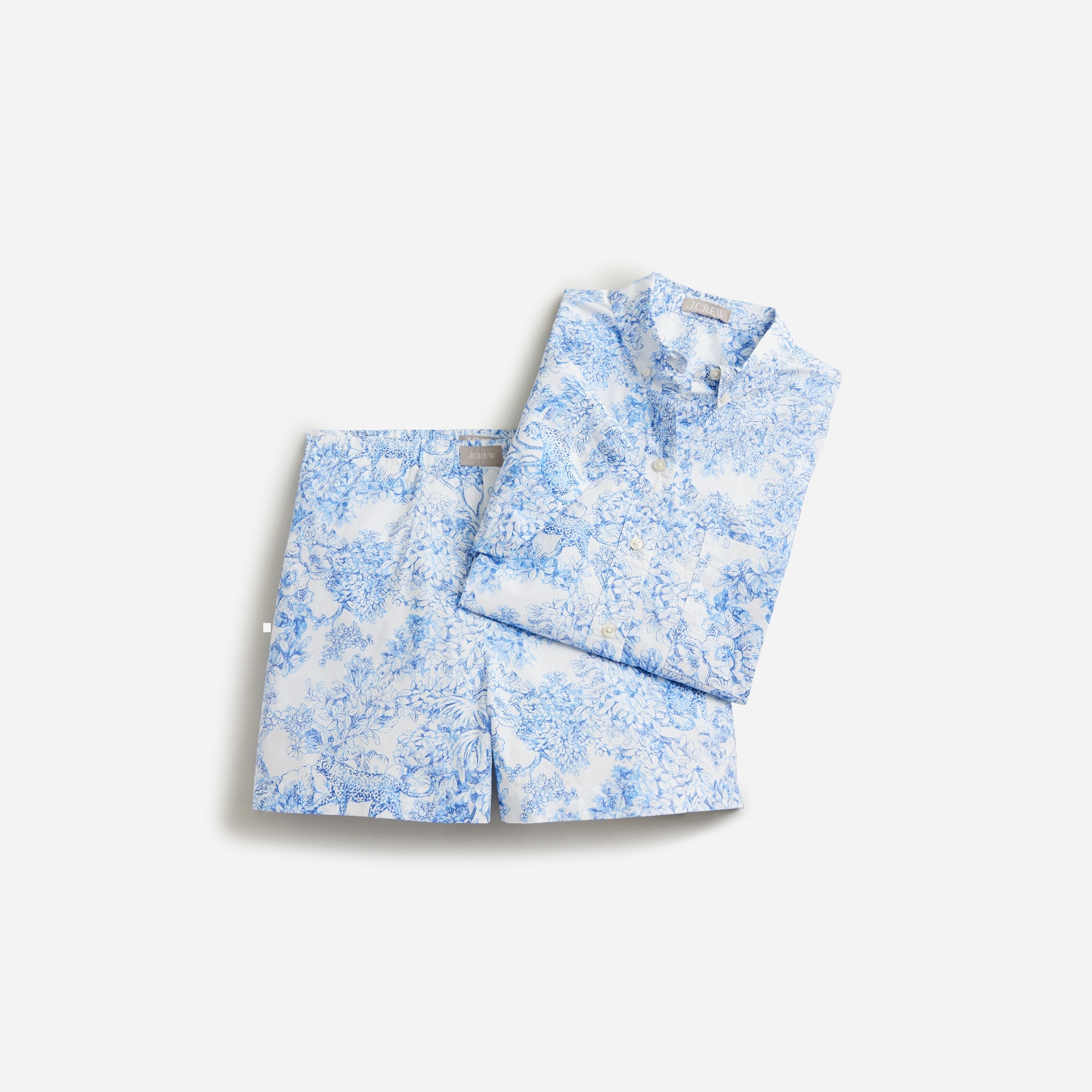 womens Short-sleeve pajama short set in blue toile cotton poplin
