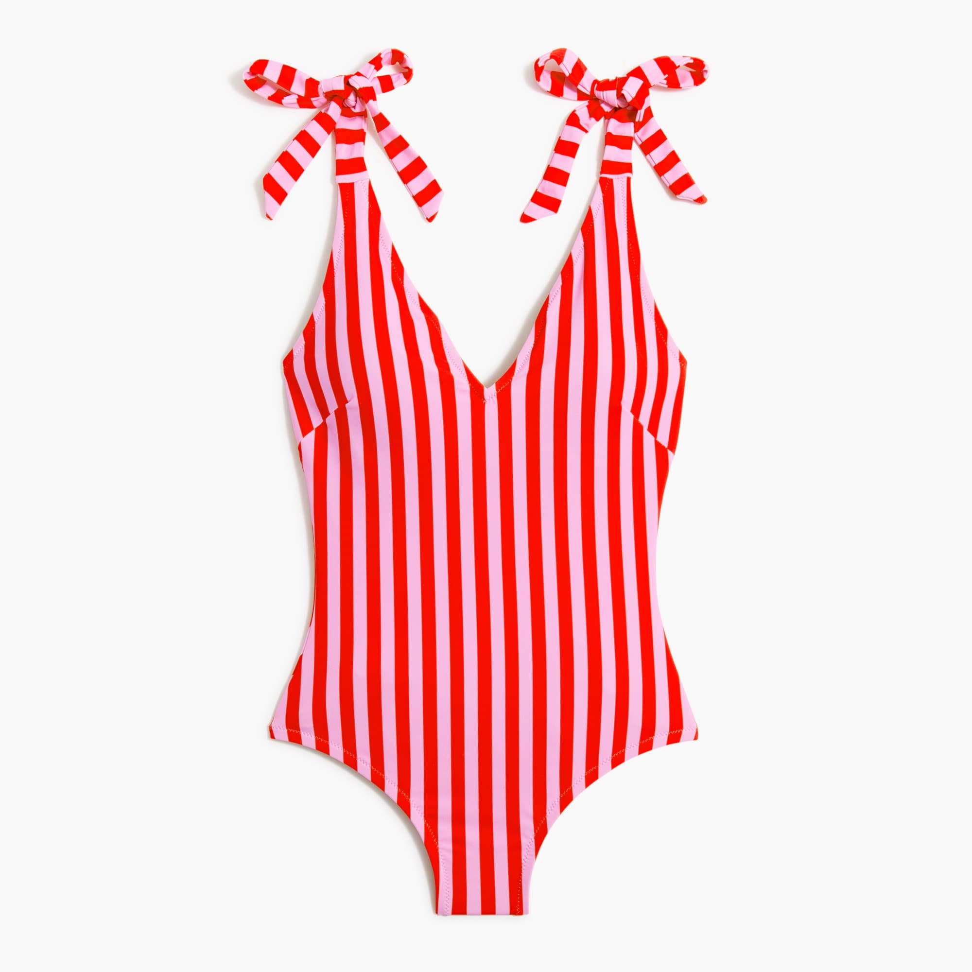 Striped tie-shoulder one-piece swimsuit