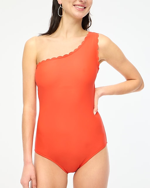  Scalloped one-shoulder one-piece swimsuit