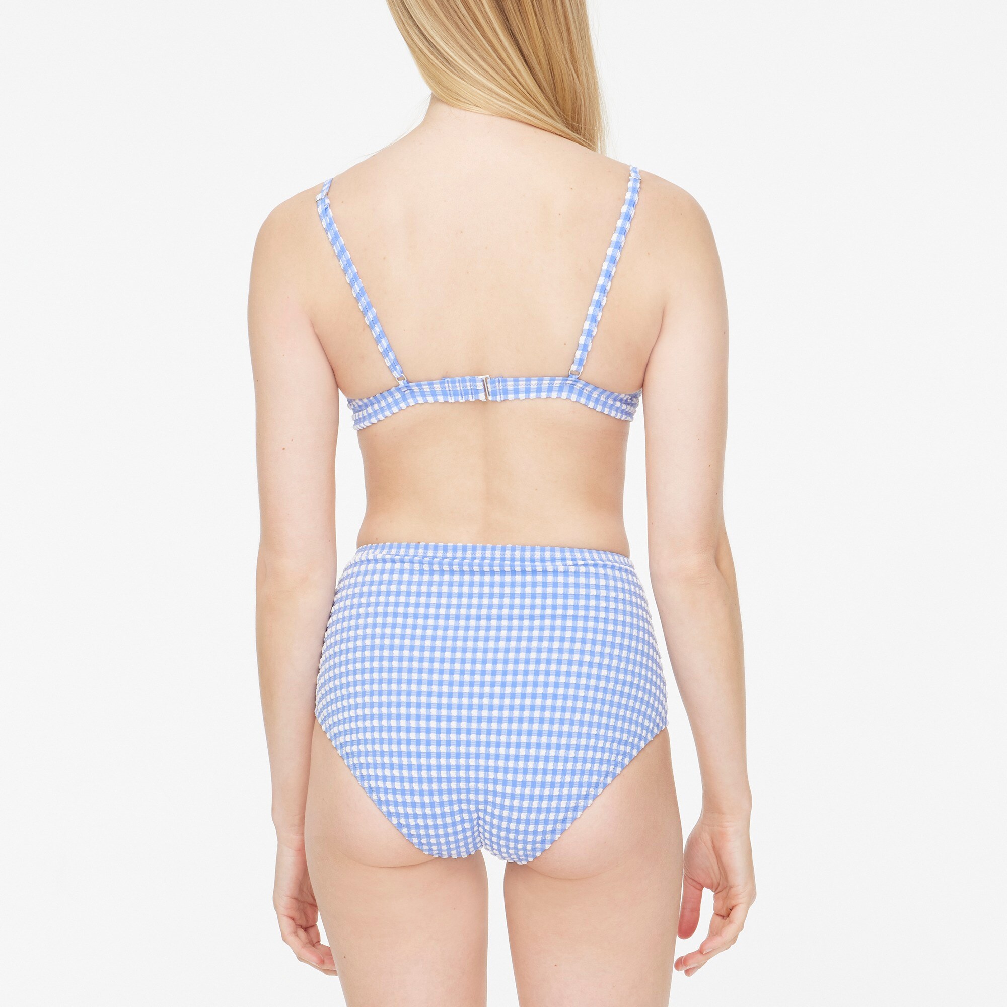 Seersucker high-waisted bikini bottom