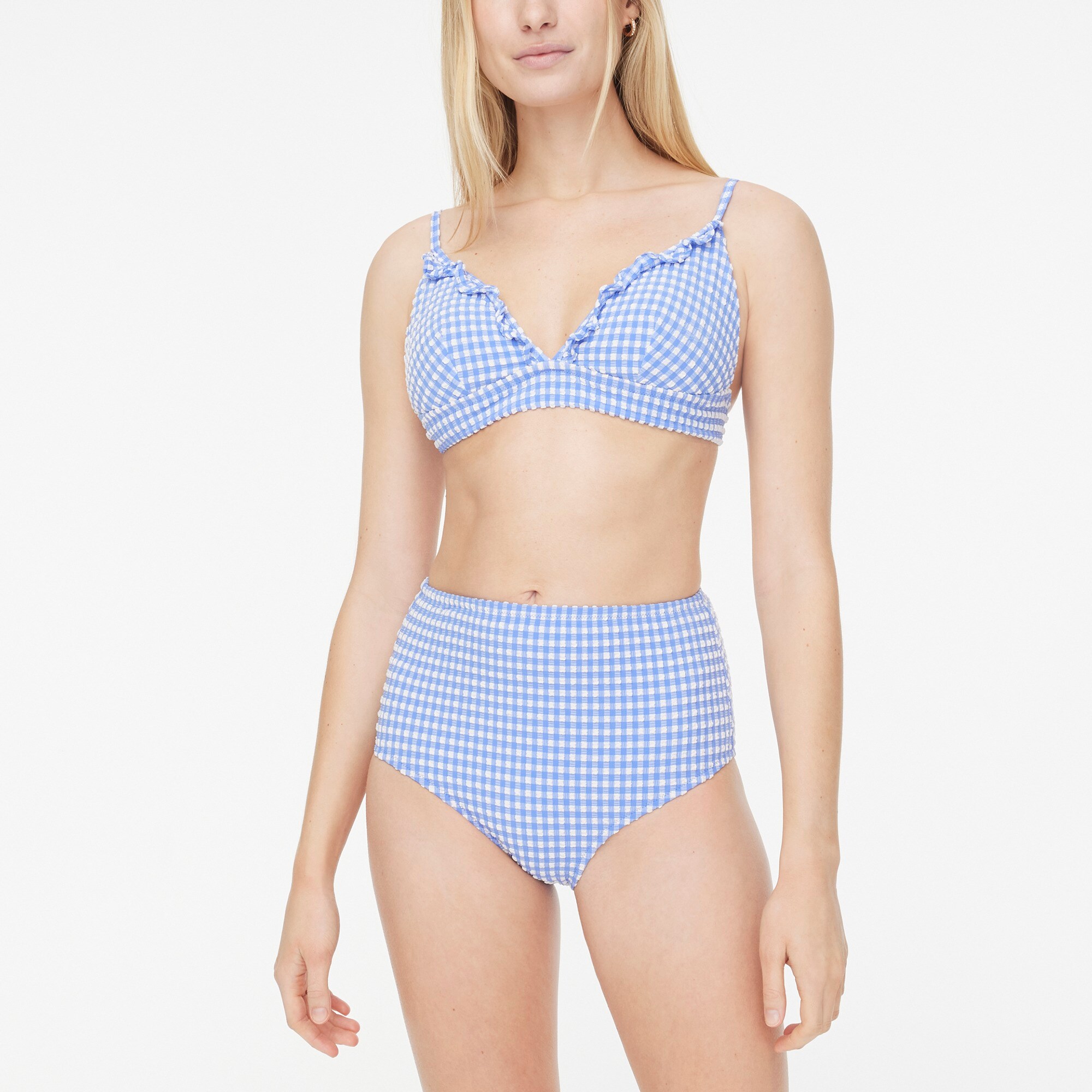Seersucker high-waisted bikini bottom