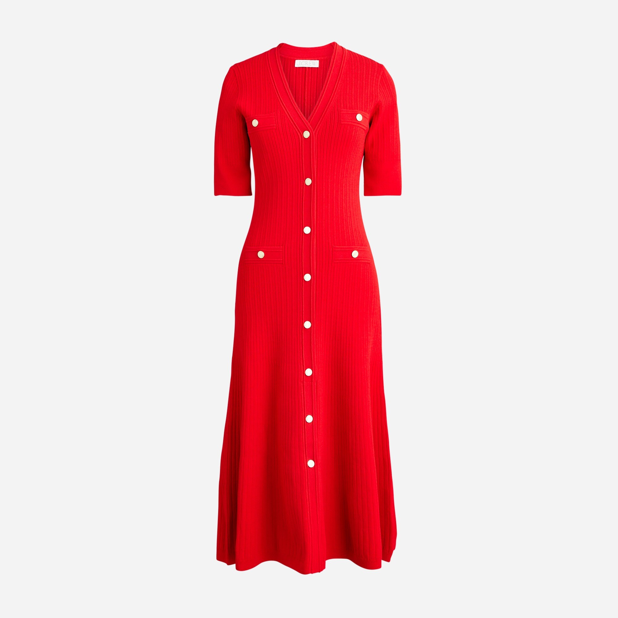 Elbow-sleeve button-up sweater-dress