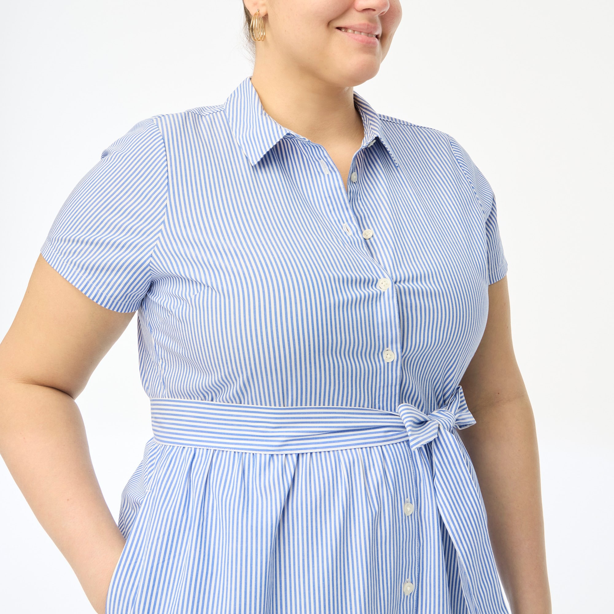 Striped short-sleeve midi shirtdress