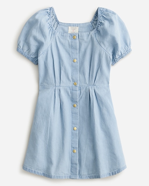  Girls' button-front chambray dress