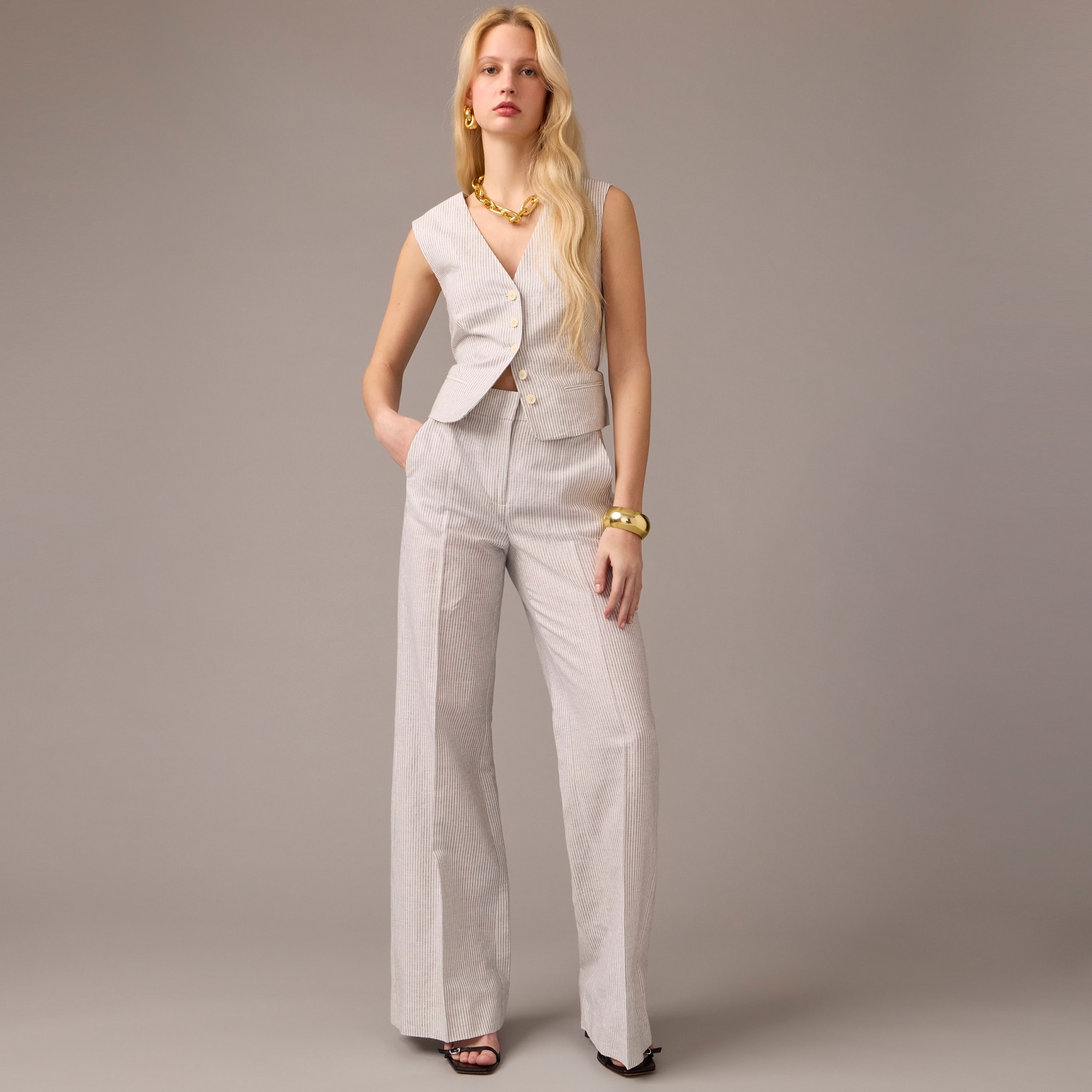 womens Collection Carolina flare pant in Italian linen blend with Lurex&reg; metallic threads