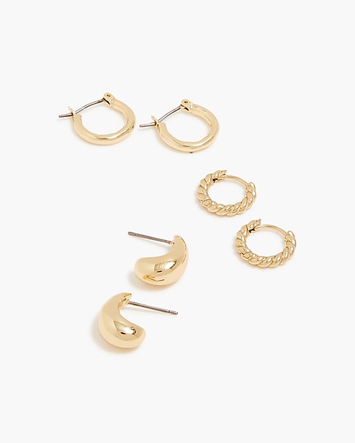 womens Gold earrings set-of three