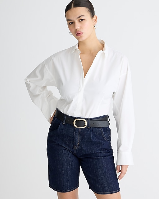 womens Fitted button-up shirt in stretch cotton-blend poplin