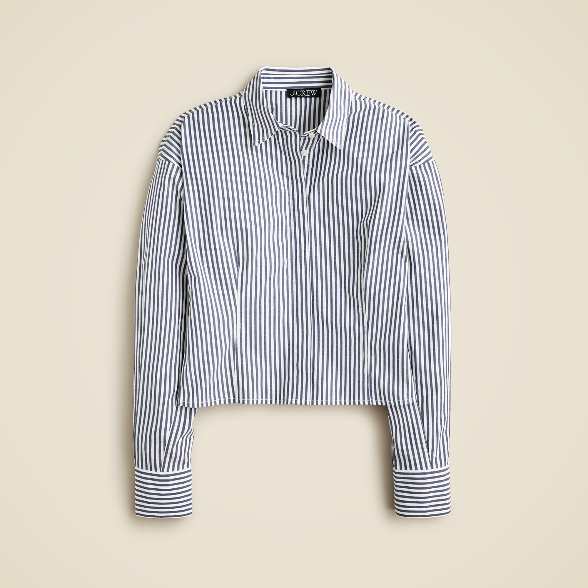 Fitted button-up shirt in striped stretch cotton poplin