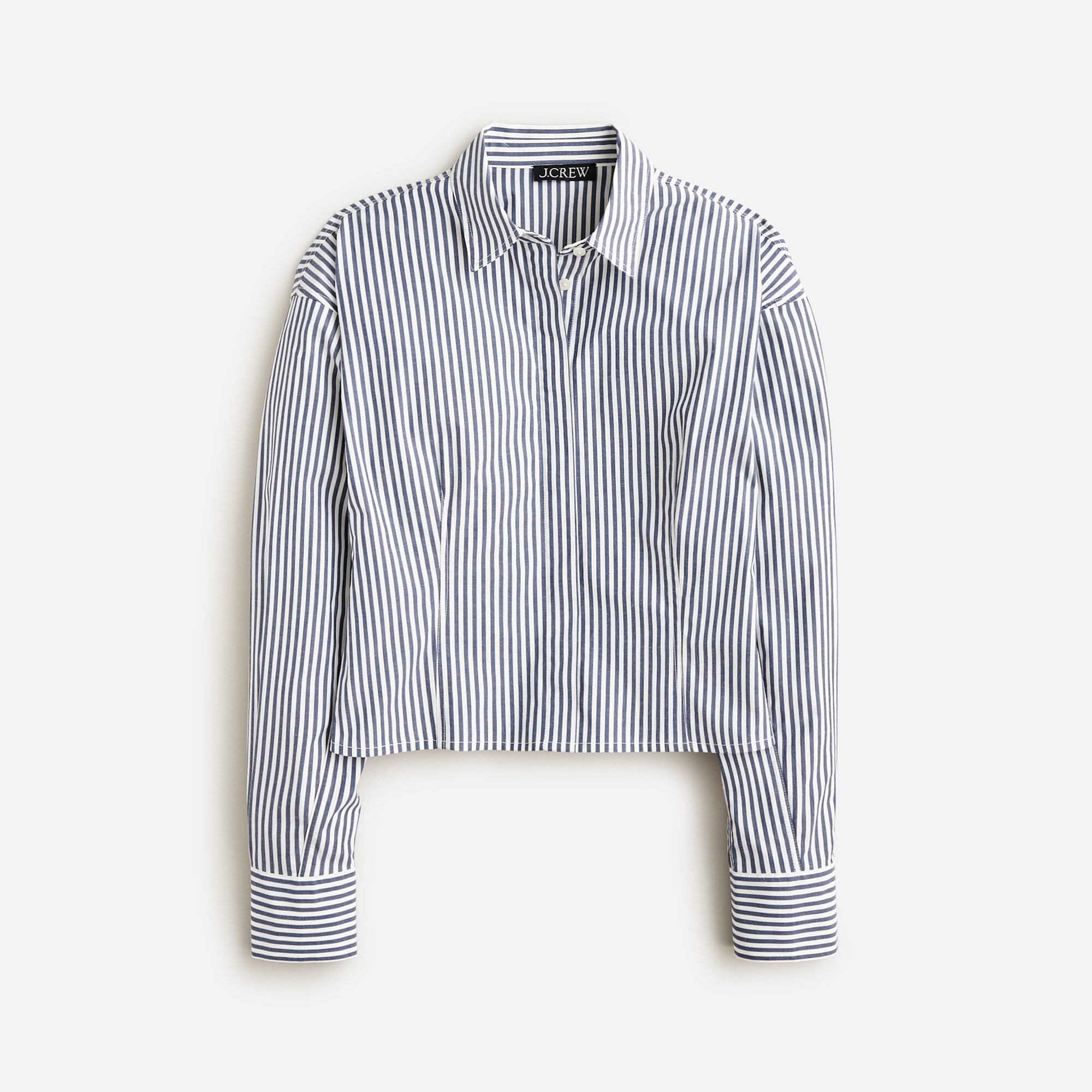  Fitted button-up shirt in striped stretch cotton poplin