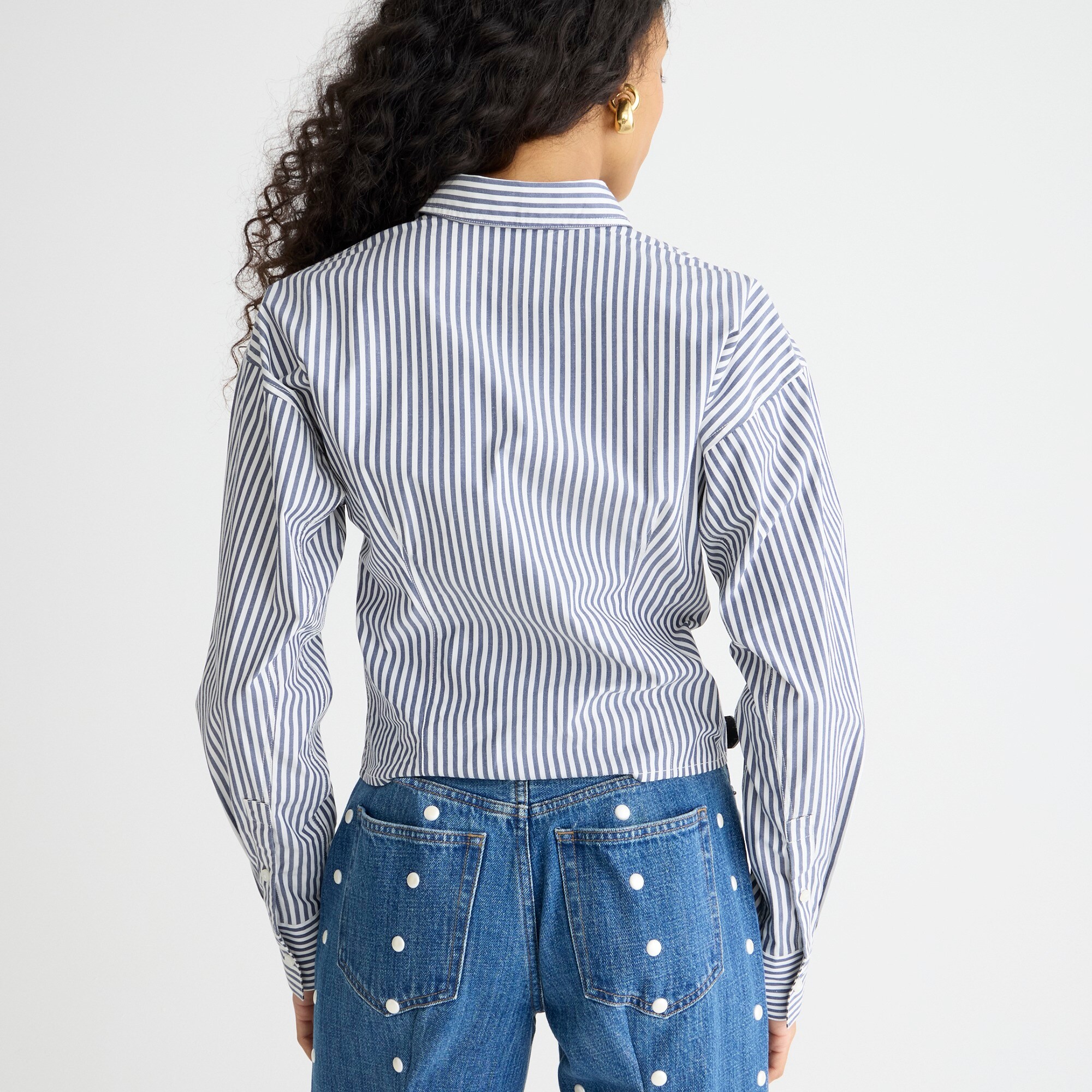 Fitted button-up shirt in striped stretch cotton poplin