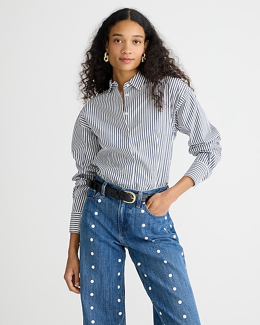 womens Fitted button-up shirt in striped stretch cotton poplin