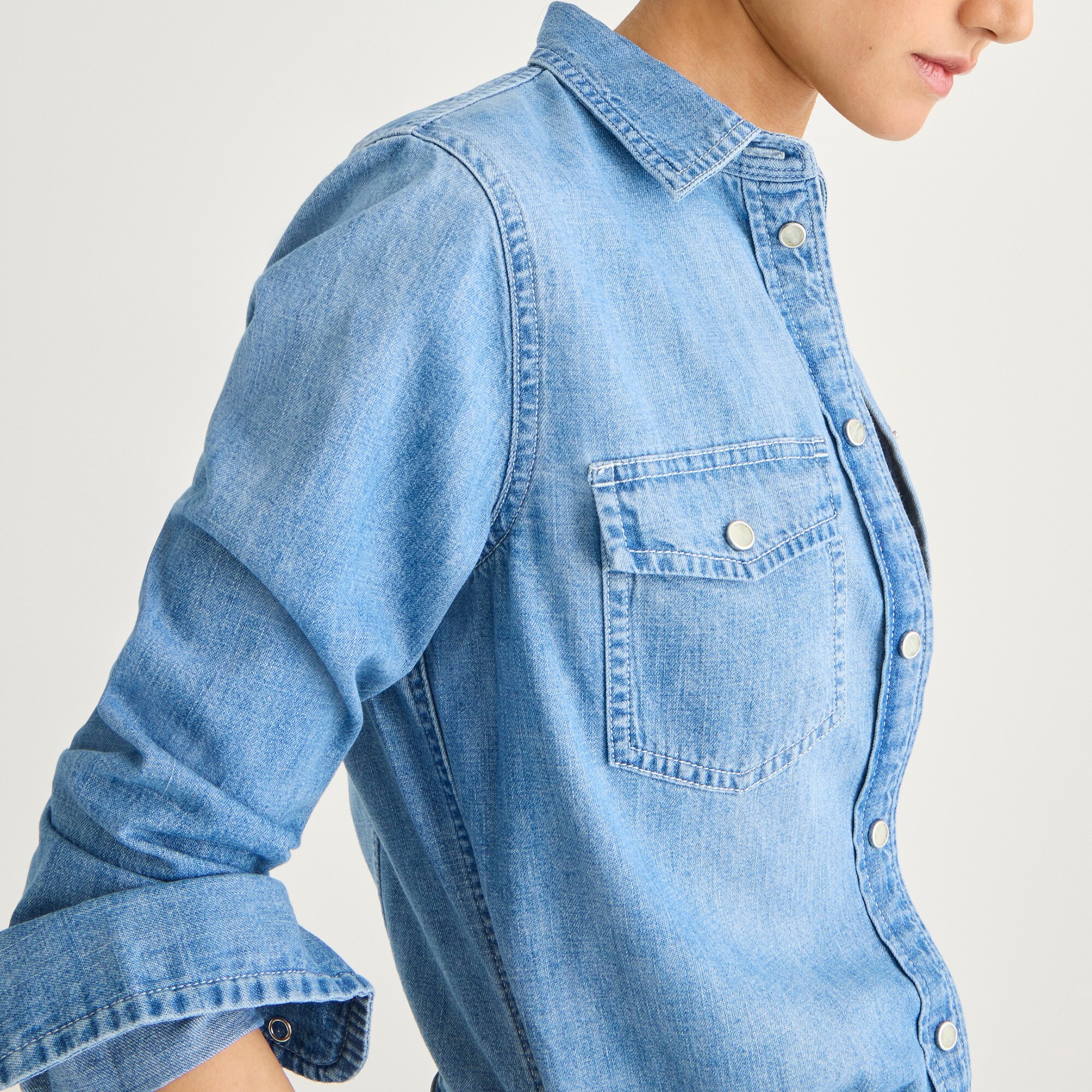 Wren slim western chambray shirt in Callie wash