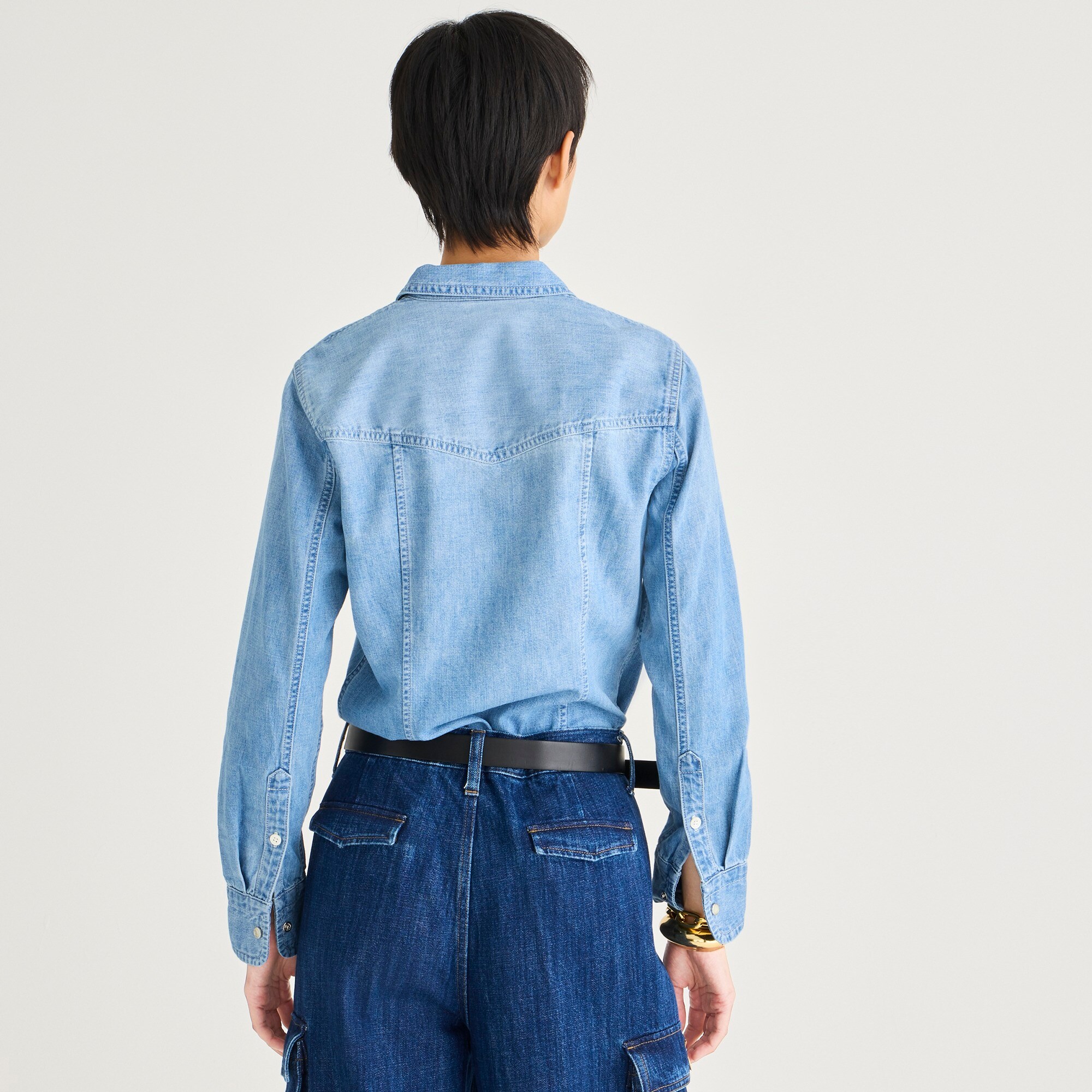 Wren slim western chambray shirt in Callie wash