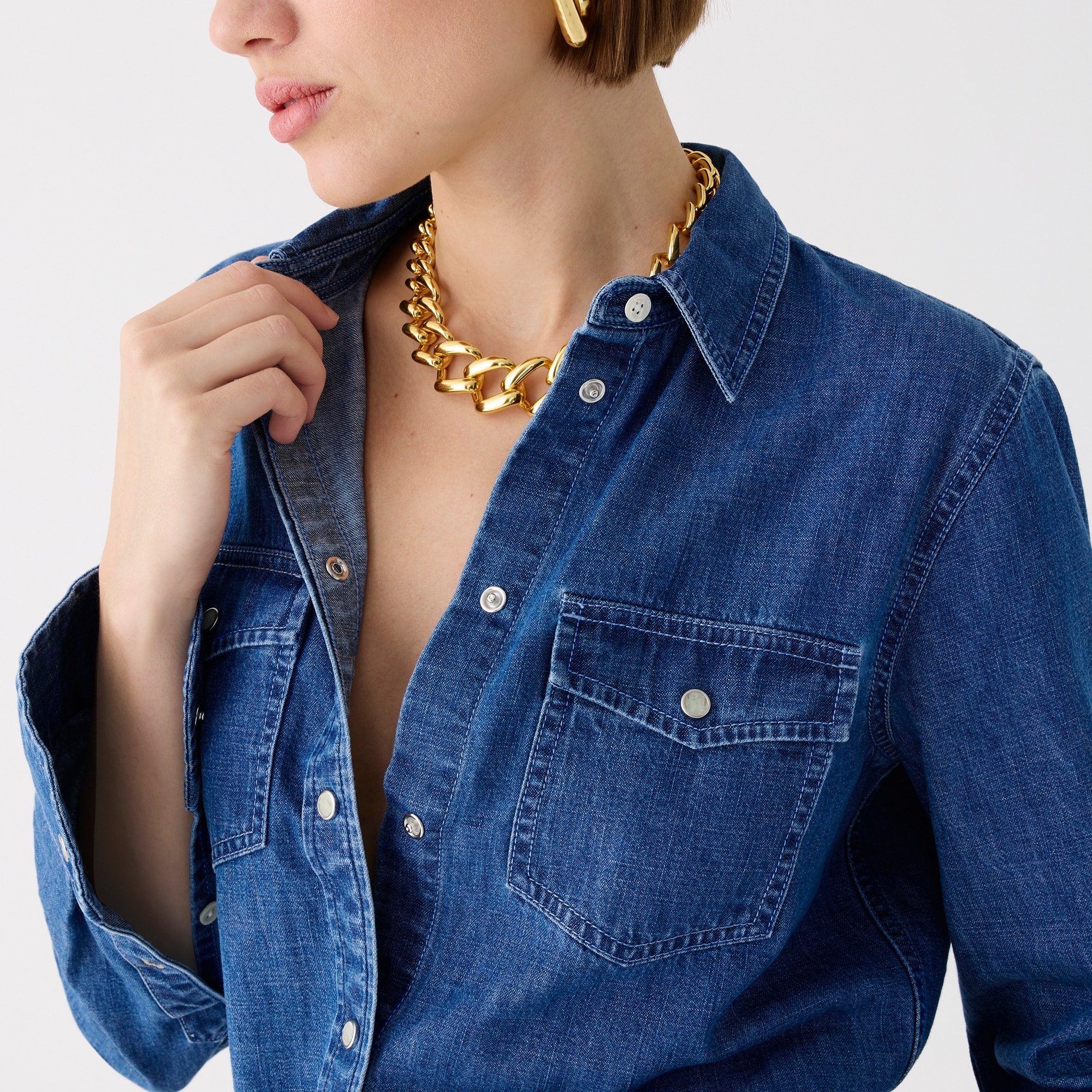 Wren slim western chambray shirt in Villere wash