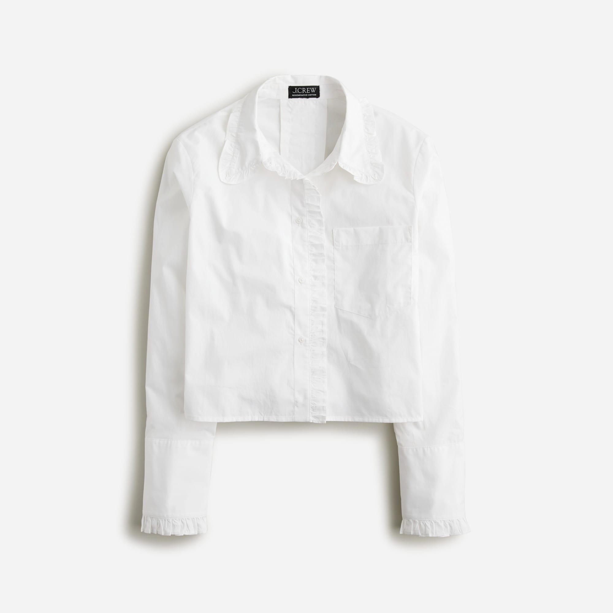  Ruffle-trim button-up shirt in cotton poplin