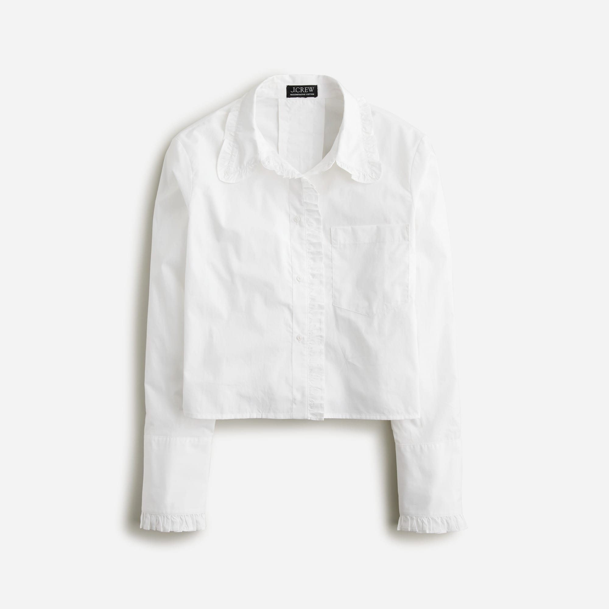 womens Ruffle-trim button-up shirt in cotton poplin